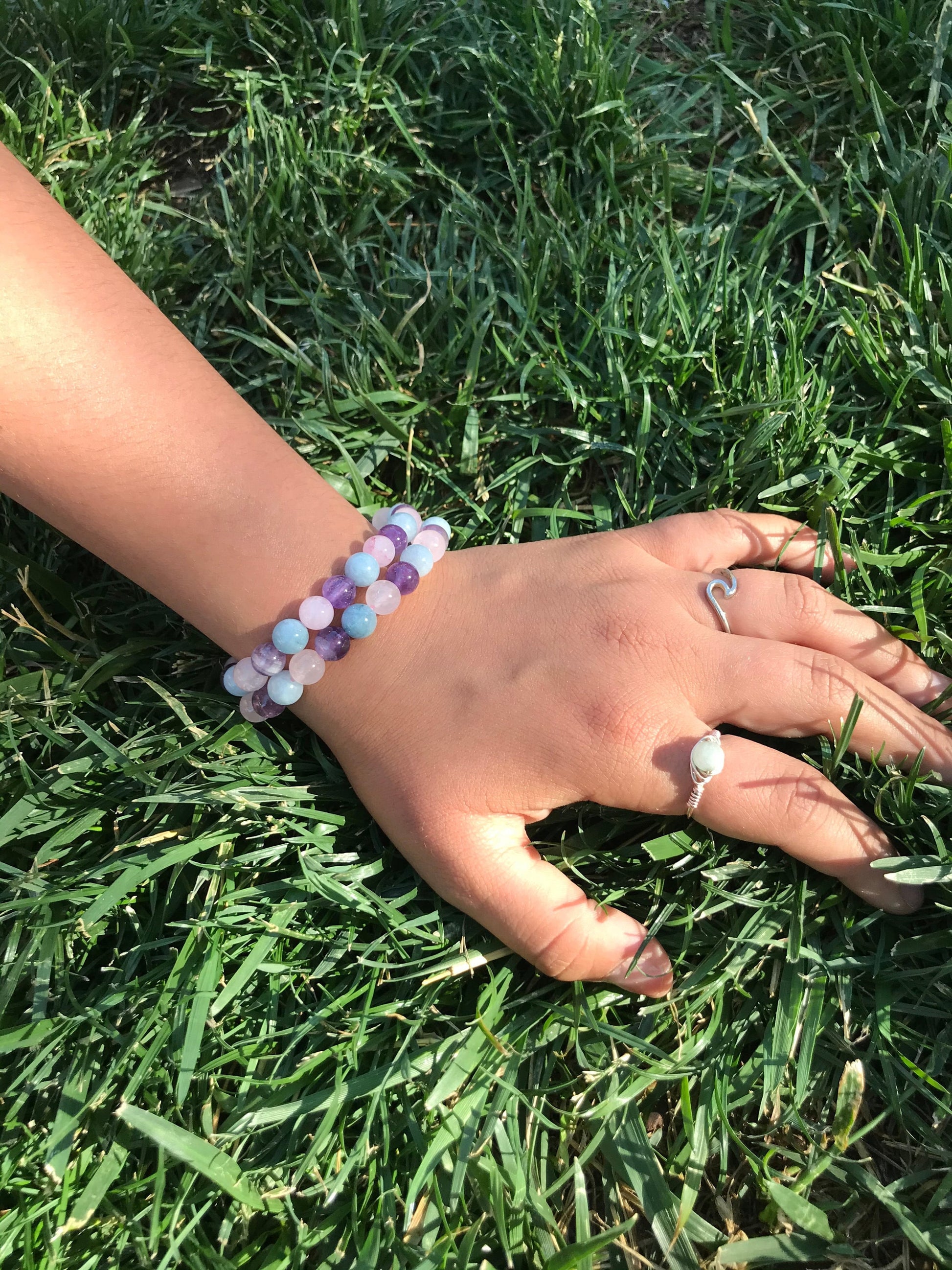 Spiritual Awareness Bracelet Trio with Amethyst, Aquamarine, and Rose Quartz Gemstones - 8mm Beads - Healing and Protection Stone Bracelet - Crystals for everyone • Crystals And Cord