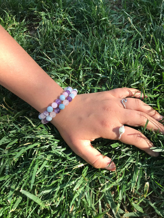 Spiritual Awareness Bracelet Trio with Amethyst, Aquamarine, and Rose Quartz Gemstones - 8mm Beads - Healing and Protection Stone Bracelet - Crystals for everyone • Crystals And Cord