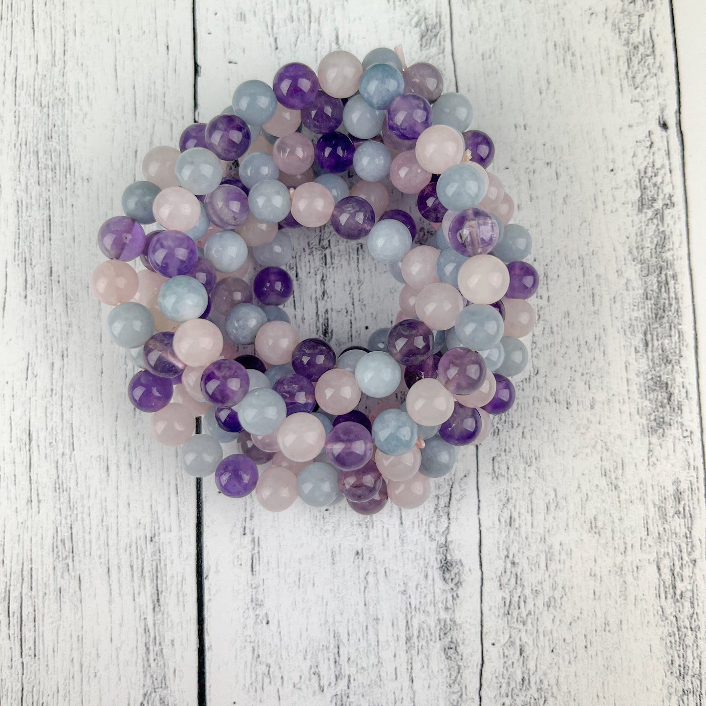 Spiritual Awareness Bracelet Trio with Amethyst, Aquamarine, and Rose Quartz Gemstones - 8mm Beads - Healing and Protection Stone Bracelet - Crystals for everyone • Crystals And Cord