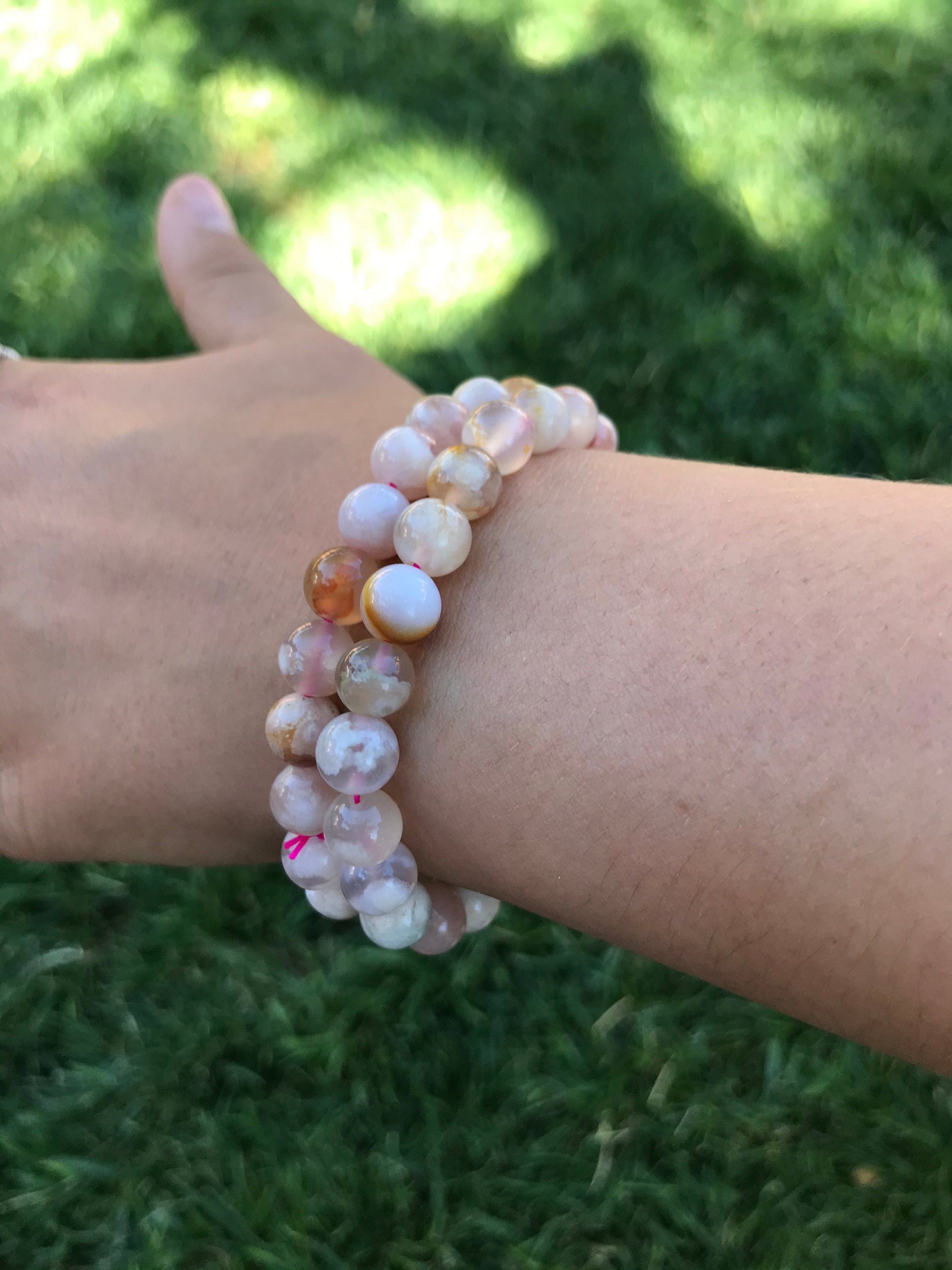 Flower Agate Bracelet for Women – 8mm Natural Gemstone Beads – Stretch Crystal Bracelet for Growth, Healing, and Inner Peace - Crystals for everyone • Crystals And Cord