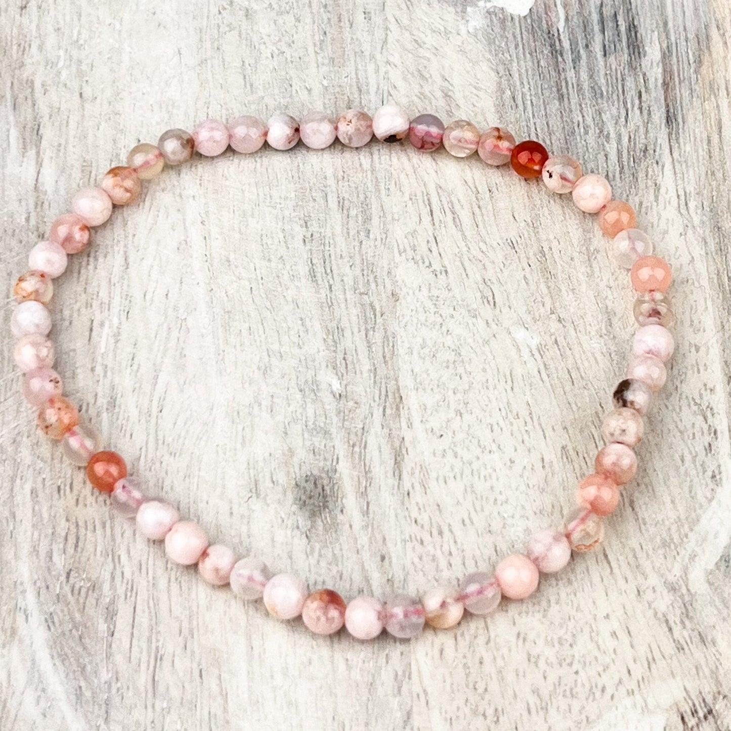 Gemstone Bracelet Flower Agate 4mm Beads Elastic Realign Energy Balance Body Protection Manifestation Gift - Crystals for everyone • Crystals And Cord