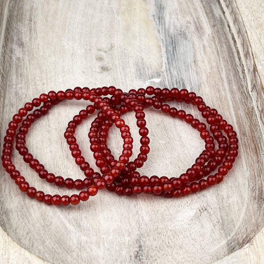 Vibrant Carnelian Gemstone Bracelet for Creativity and Confidence - 4mm Stone Beads, Elastic Band, 7.5 inches - Crystals for everyone • Crystals And Cord