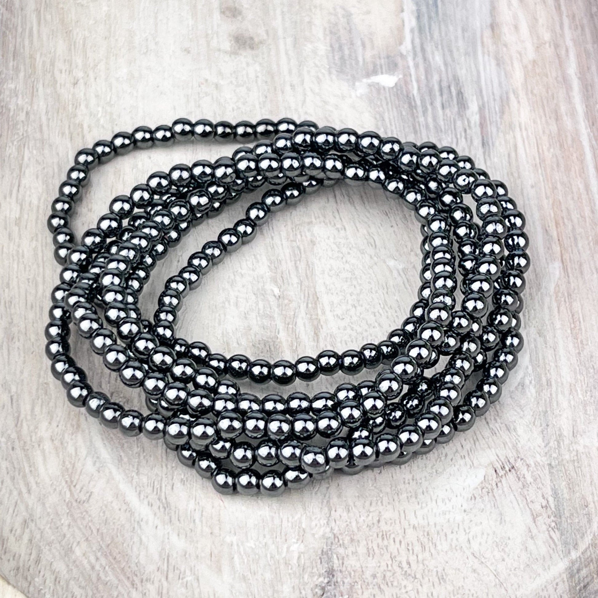 Hematite Bead Bracelet – 4mm Grounding Crystal Bracelet on Elastic for Protection, Focus & Stability - Crystals for everyone • Crystals And Cord