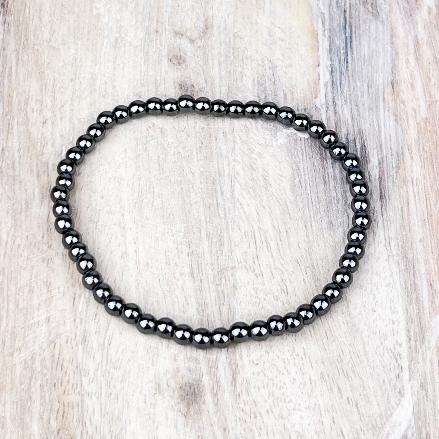 Hematite Bead Bracelet – 4mm Grounding Crystal Bracelet on Elastic for Protection, Focus & Stability - Crystals for everyone • Crystals And Cord