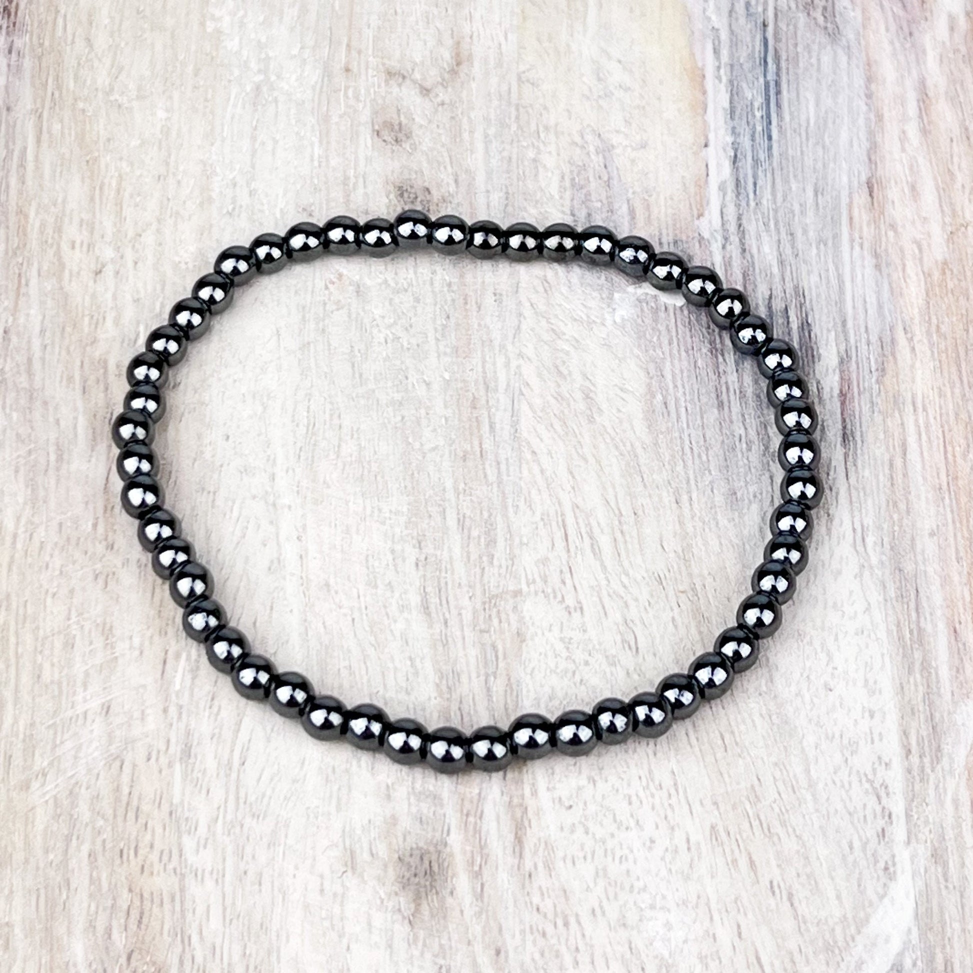 Hematite Bead Bracelet – 4mm Grounding Crystal Bracelet on Elastic for Protection, Focus & Stability - Crystals for everyone • Crystals And Cord