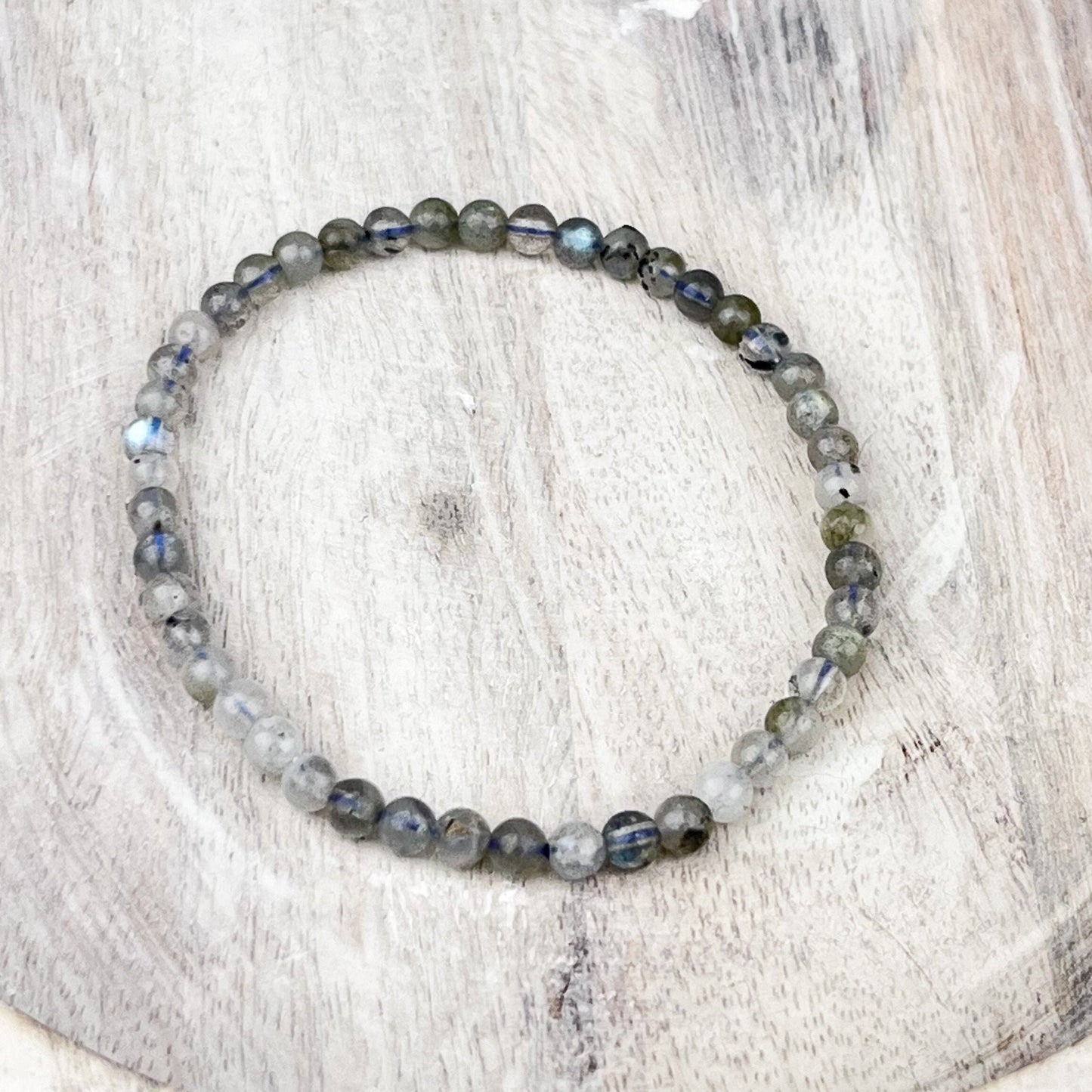 Energizing Labradorite Gemstone Bracelet | Calms Mind, Sparks Imagination | 4mm Beads | 7.5 Inch Elastic | Uplifting, Strength in Change - Crystals for everyone • Crystals And Cord