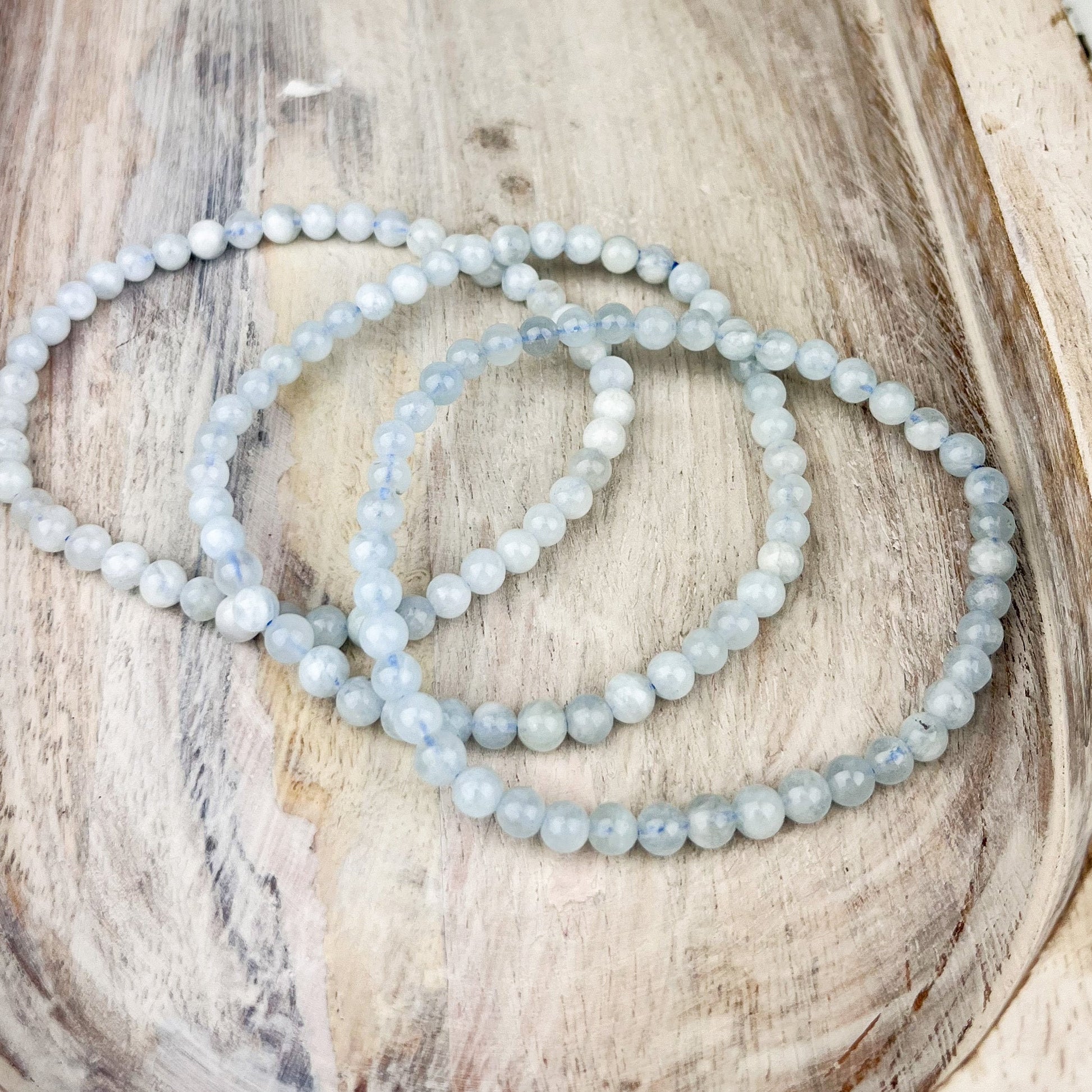 Calming Aquamarine Gemstone Bracelet - 4mm Beads, Stress Relief, Mental Clarity, Luck Talisman, Mermaid Treasure, Sensitive Support - Crystals for everyone • Crystals And Cord