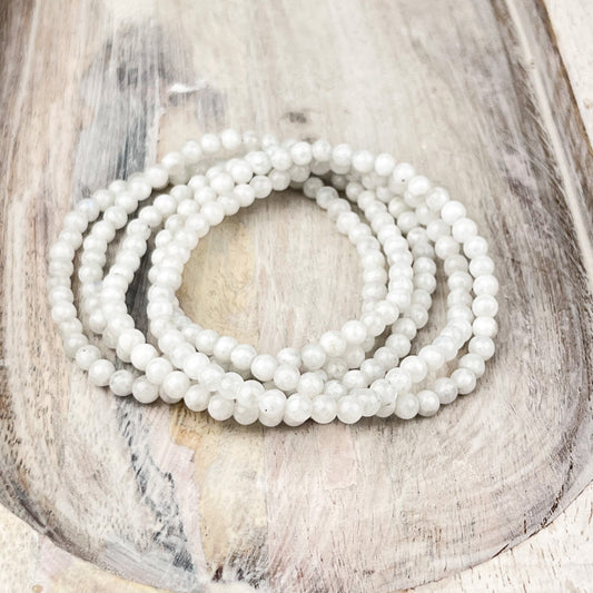 New Beginnings White Moonstone Bracelet - 4mm Gemstone Beads, Inner Growth, Calmness, Intuition, Success - Crystals for everyone • Crystals And Cord
