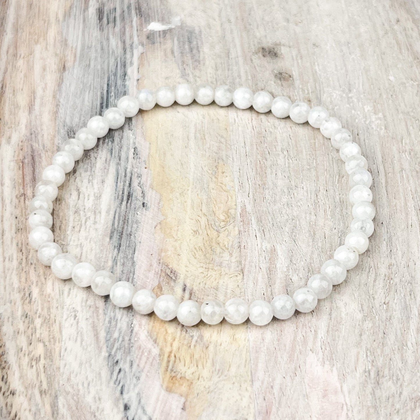 New Beginnings White Moonstone Bracelet - 4mm Gemstone Beads, Inner Growth, Calmness, Intuition, Success - Crystals for everyone • Crystals And Cord