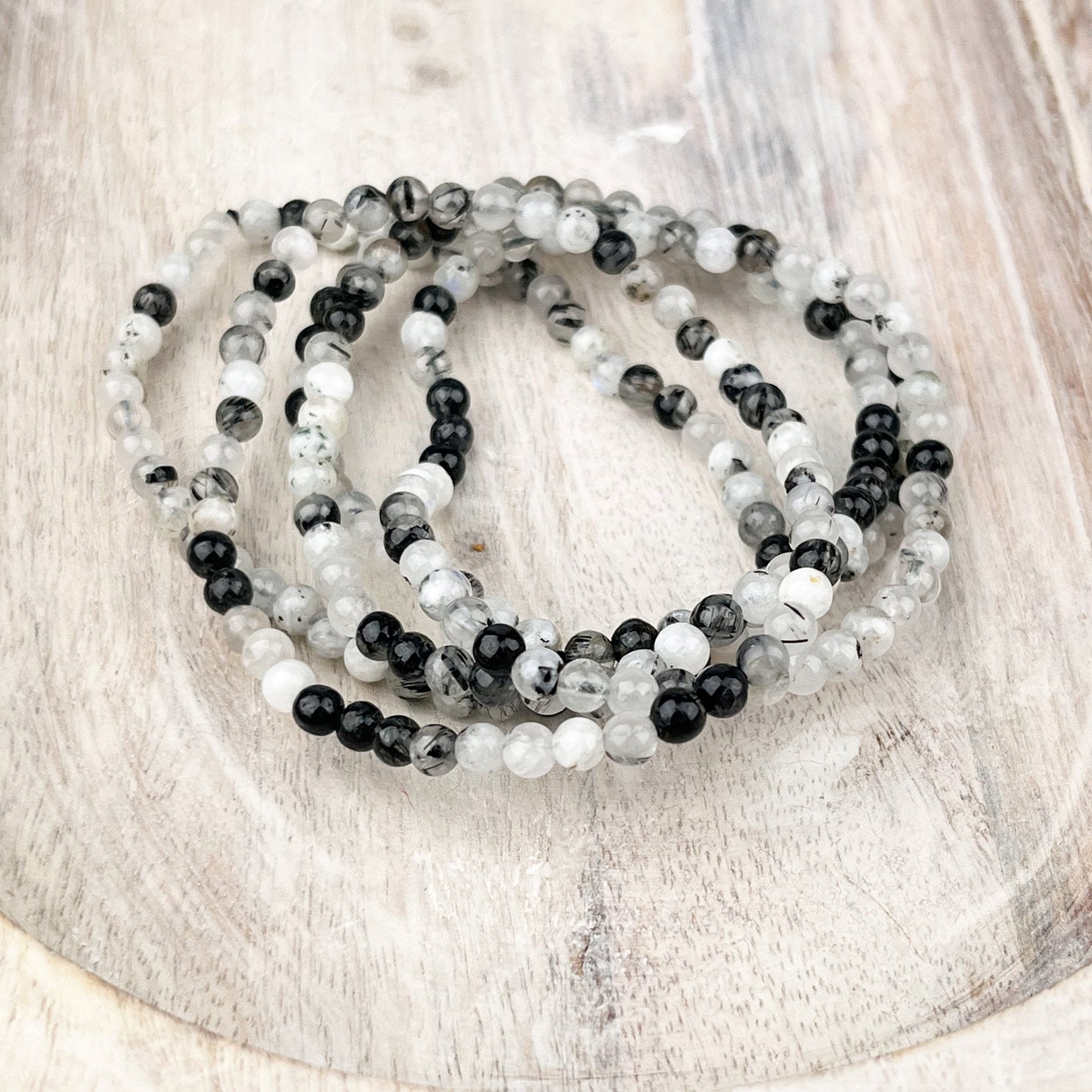 Gemstone Bracelet with Tourmalated Quartz for Purifying Energies - 4mm Stone Beads on Elastic - Spiritual Shield Stone - Crystals for everyone • Crystals And Cord