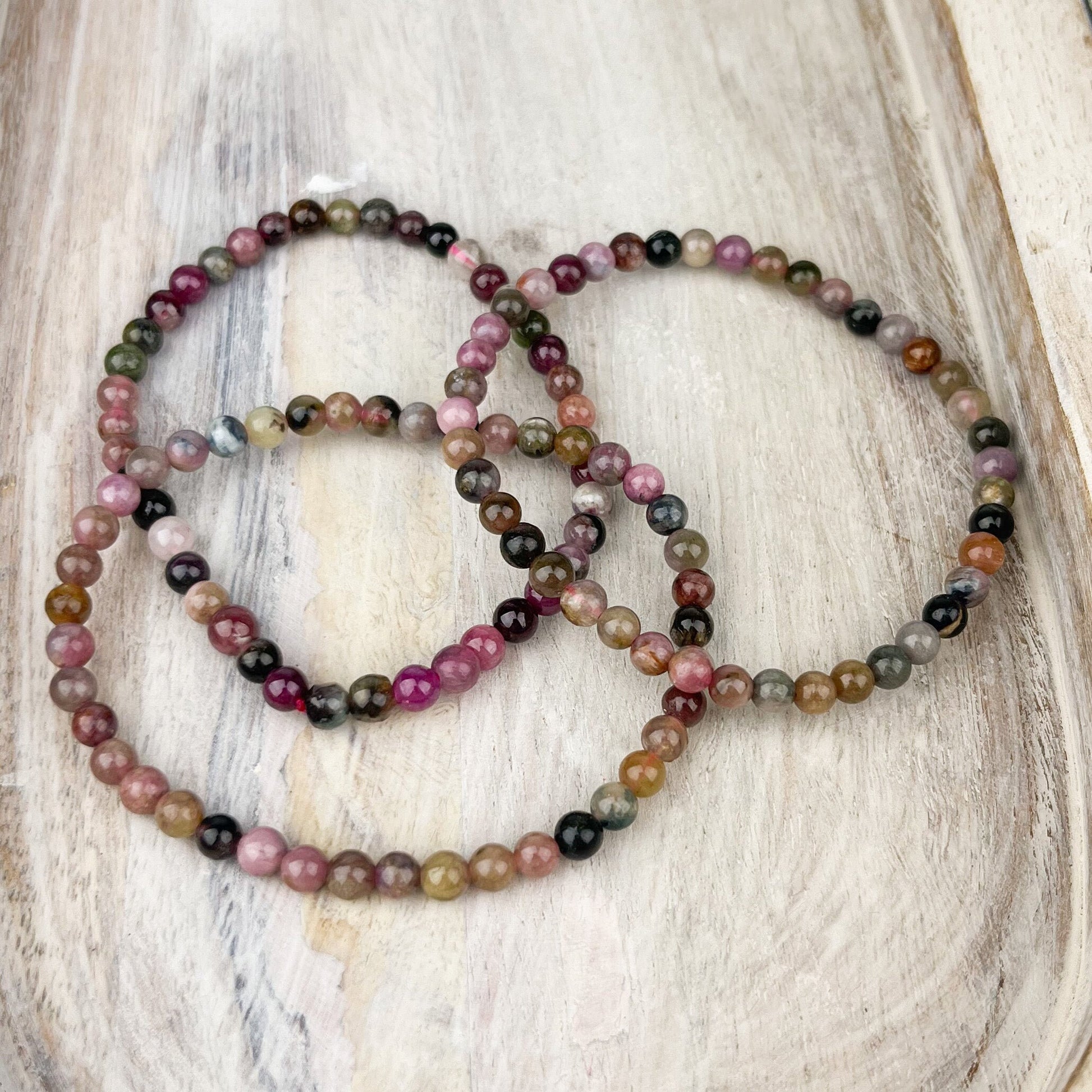 Watermelon Tourmaline Crystal Bracelet 4mm Great for Meditation Calms the mind - Crystals for everyone • Crystals And Cord