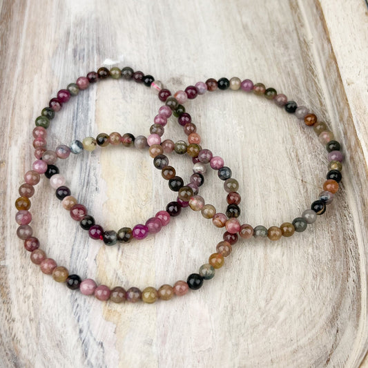 Watermelon Tourmaline Crystal Bracelet 4mm Great for Meditation Calms the mind - Crystals for everyone • Crystals And Cord
