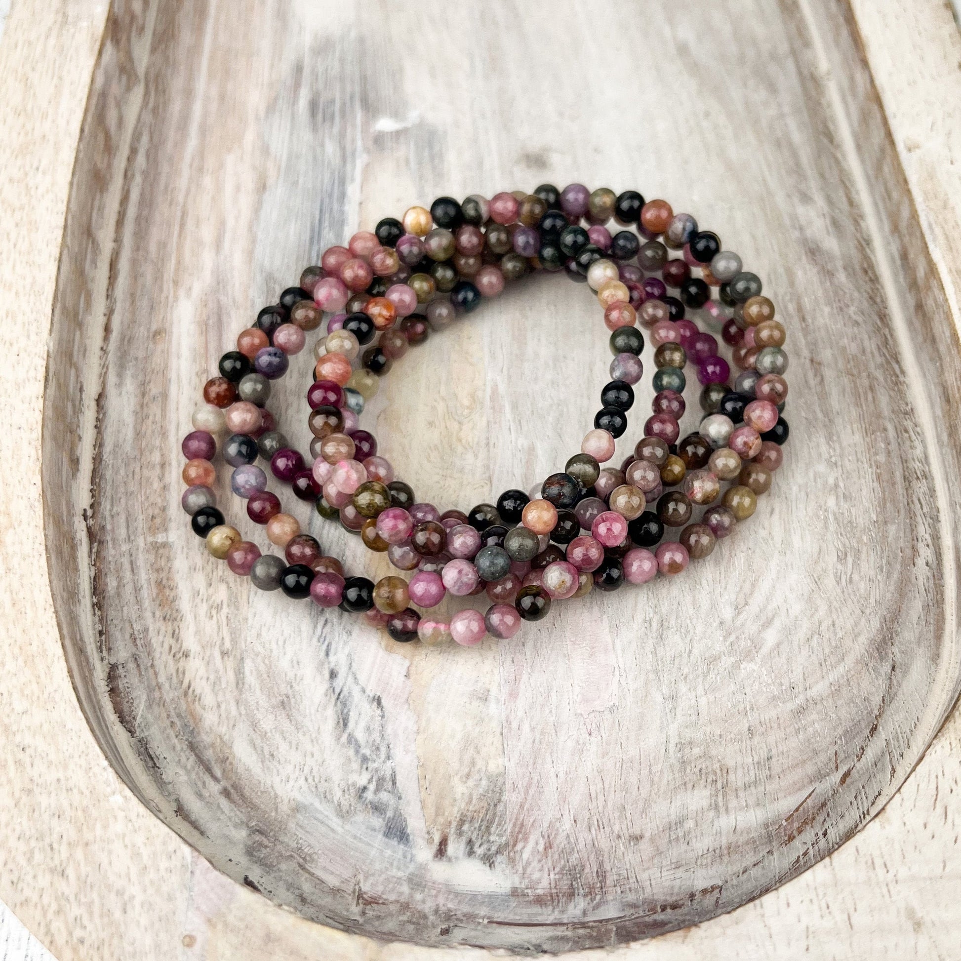 Watermelon Tourmaline Crystal Bracelet 4mm Great for Meditation Calms the mind - Crystals for everyone • Crystals And Cord