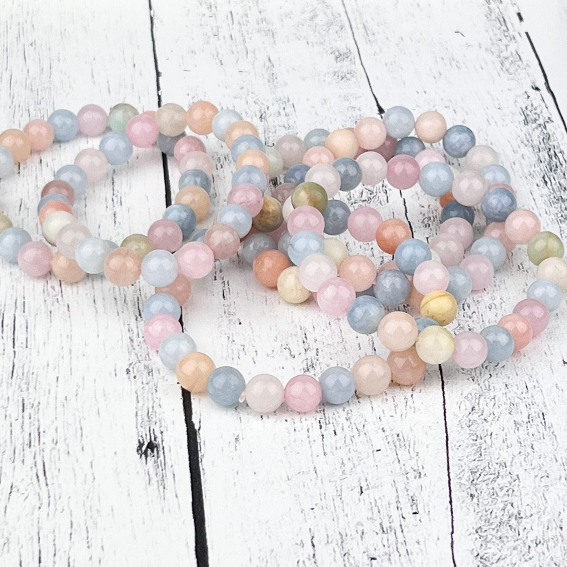 Stunning Morganite Gemstone Bracelet - 8mm Beads, Heart Stone, Calming Energy, Elastic Bracelet - Handmade Jewelry Gift - Crystals for everyone • Crystals And Cord