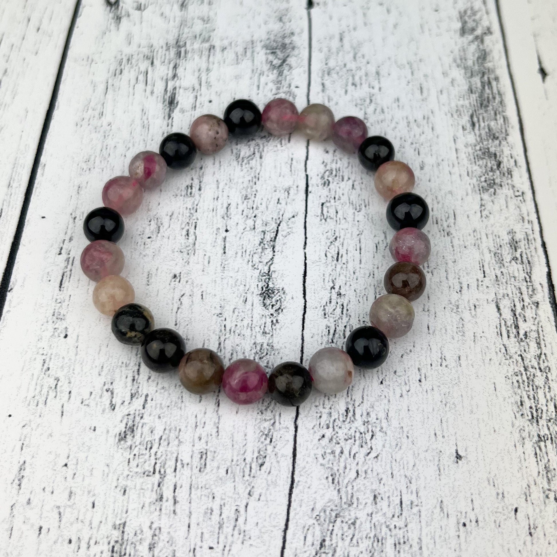 Watermelon Tourmaline Bracelet - Heart Soothing Gemstone Beads 8mm - Stress Relief Meditation Jewelry - Crystals for everyone • Crystals And Cord