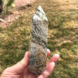 Ocean Jasper Tower • Polished Crystal Point for Joy, Balance & Healing • Heart Chakra Stone • Decorative Crystal • Energy Clearing Wand - Crystals for everyone • Crystals And Cord