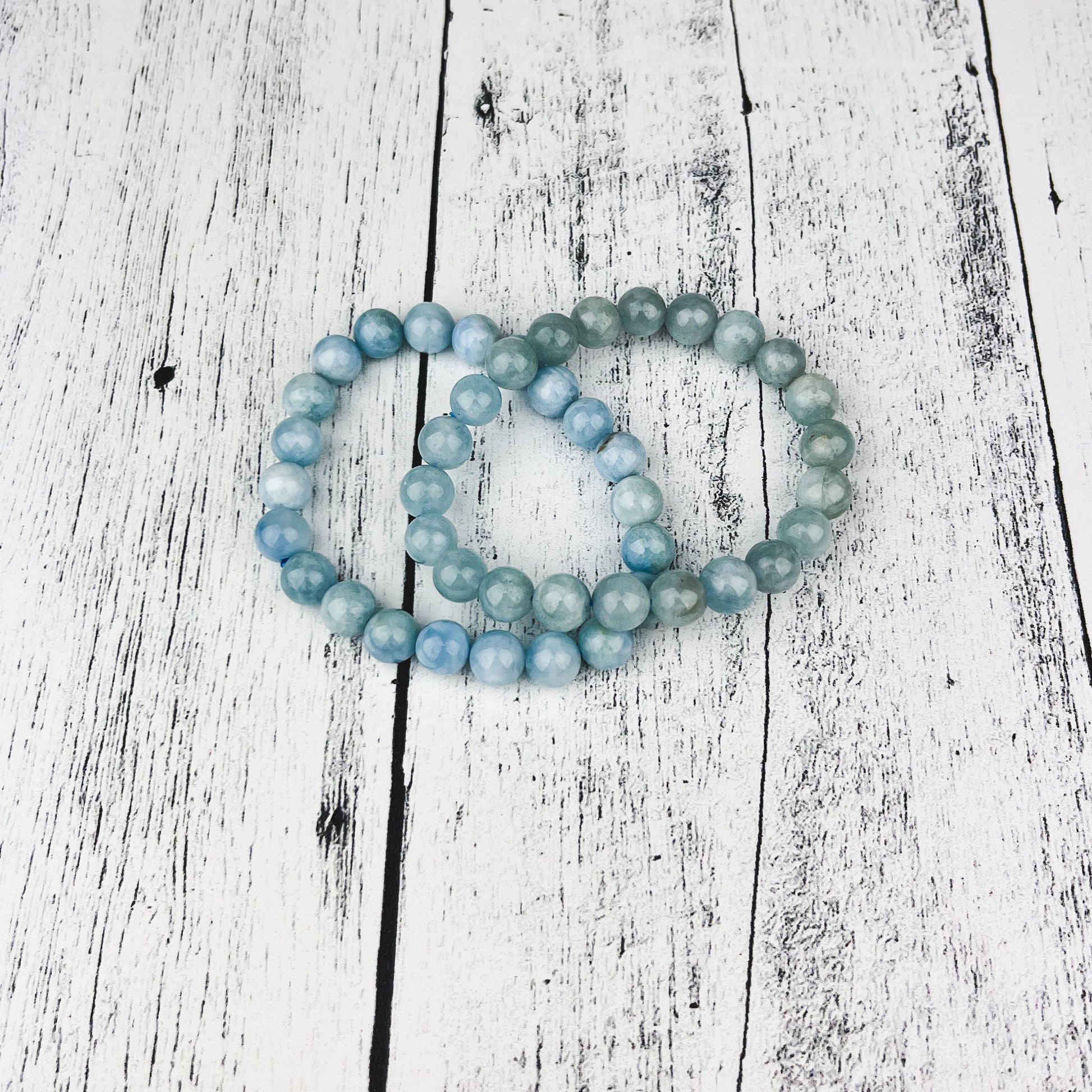 Calming Aquamarine Bracelet | 8mm Gemstone Beads | Stress Relief & Clarity | Good Luck Talisman | Elastic Bracelet for Sensitive Souls - Crystals for everyone • Crystals And Cord