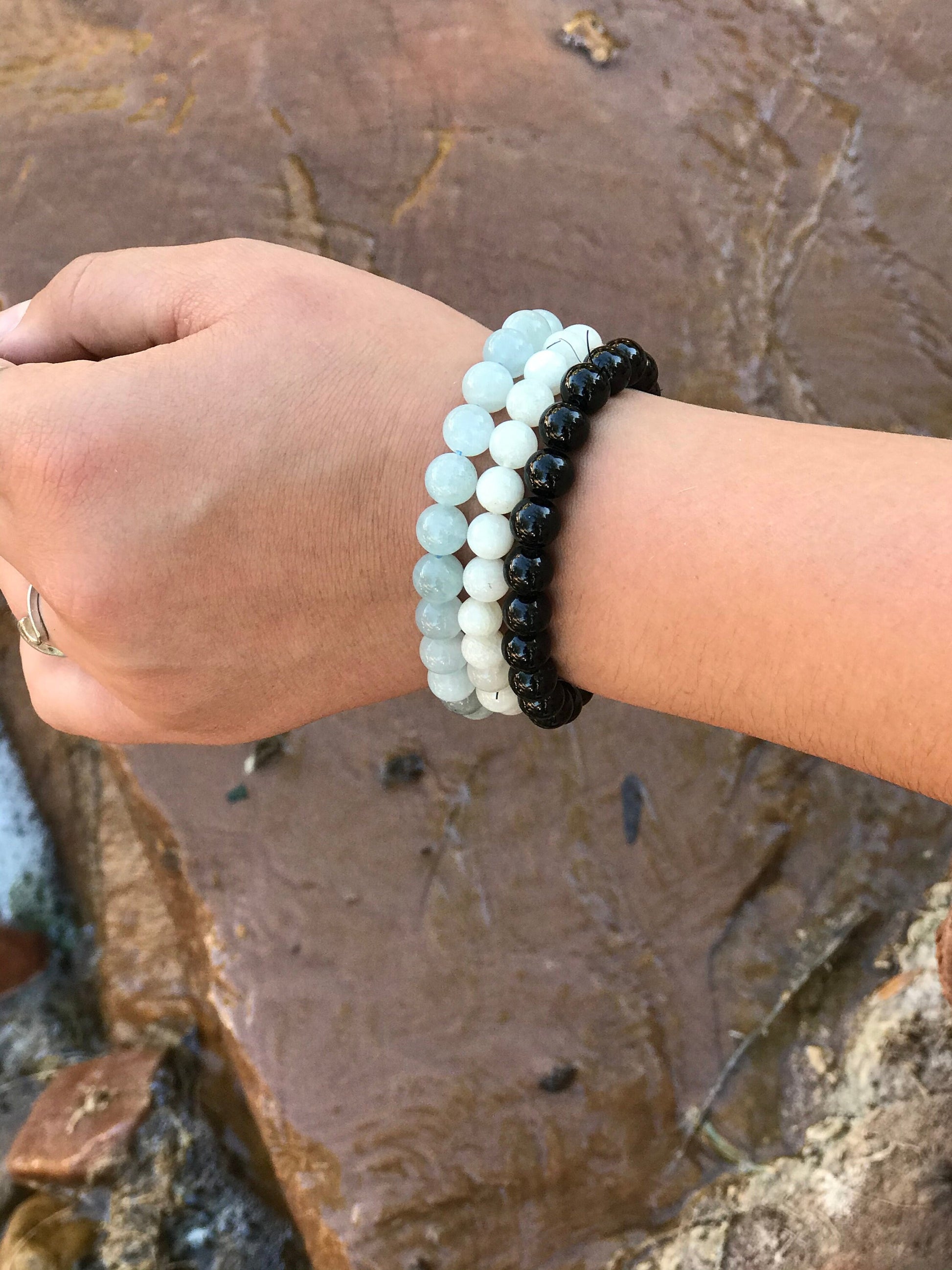 Calming Aquamarine Bracelet | 8mm Gemstone Beads | Stress Relief & Clarity | Good Luck Talisman | Elastic Bracelet for Sensitive Souls - Crystals for everyone • Crystals And Cord