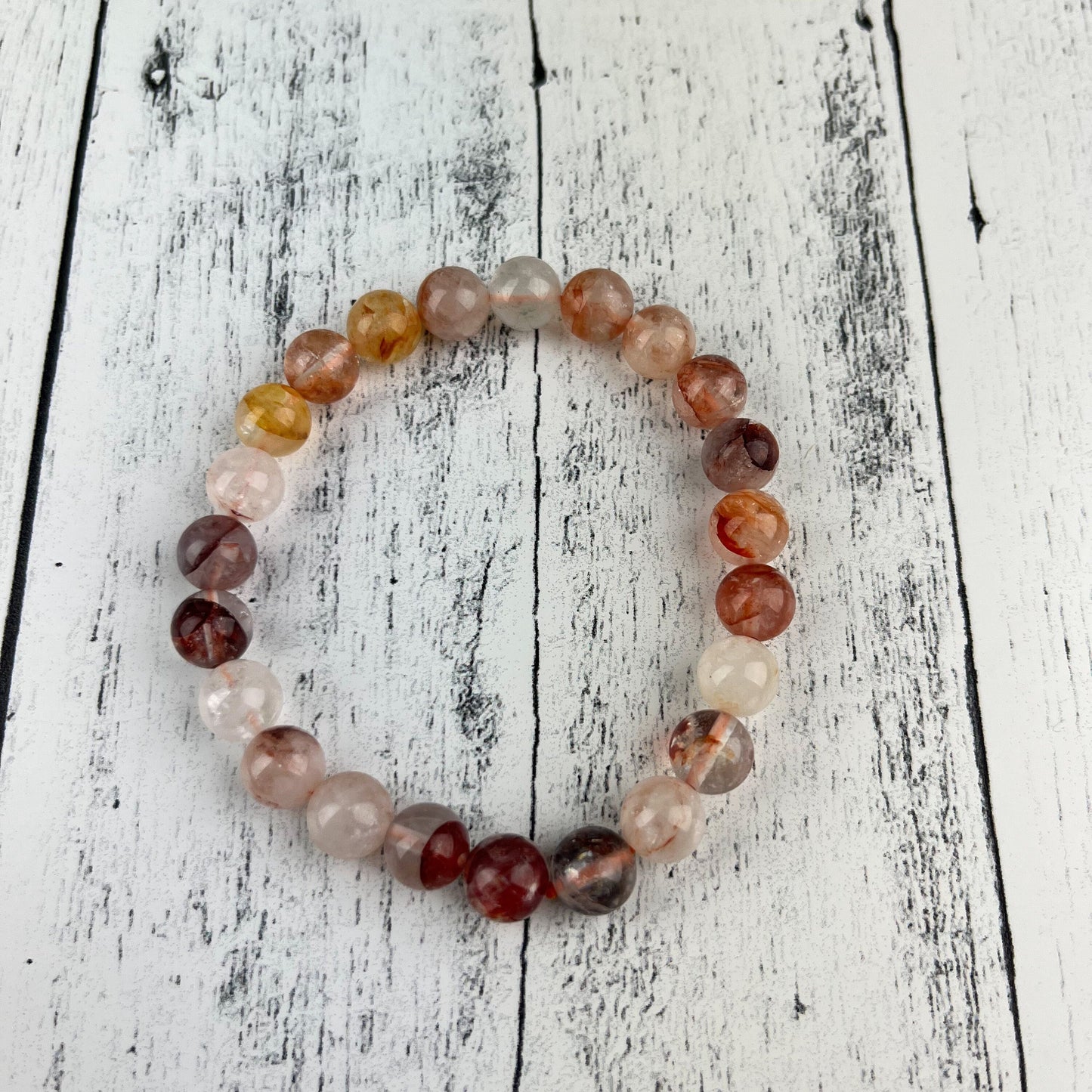 Hematoid Quartz Bracelet 8mm • Fire Quartz Crystal Stretch Bracelet • Root Chakra Healing Stone • Grounding & Focus • Energy Gift for Her - Crystals for everyone • Crystals And Cord