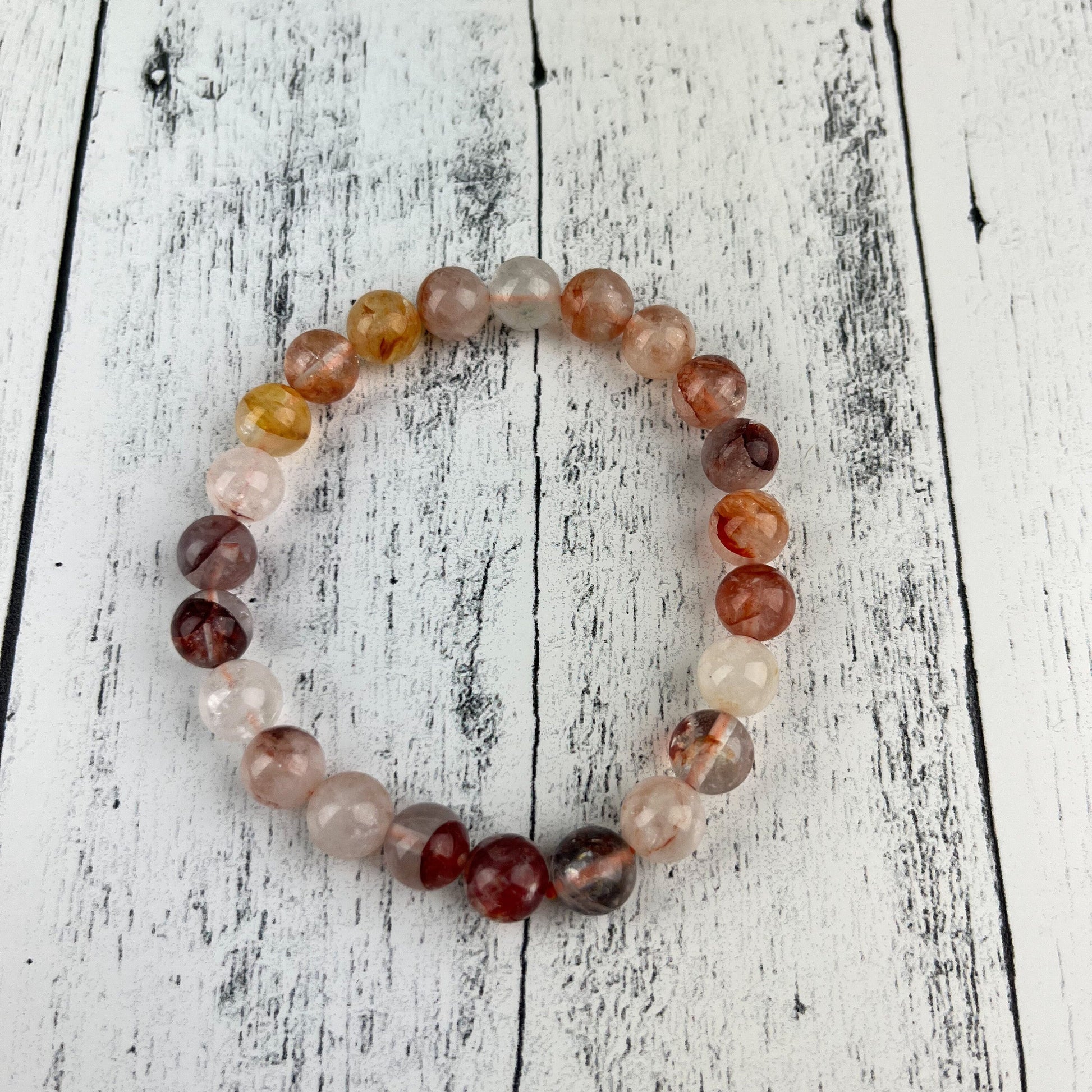 Hematoid Quartz Bracelet 8mm • Fire Quartz Crystal Stretch Bracelet • Root Chakra Healing Stone • Grounding & Focus • Energy Gift for Her - Crystals for everyone • Crystals And Cord