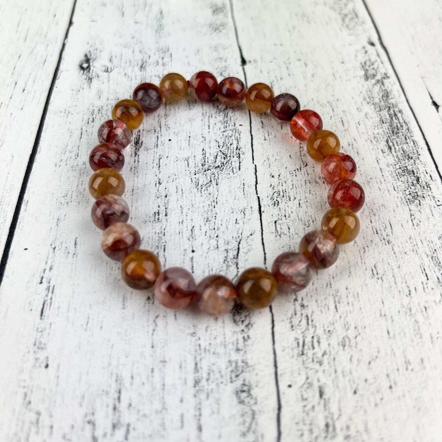Healing Energy Bracelet with Golden Healer Quartz and Fire Quartz Beads - 8mm Stone Beads - Self-Healing and Positive Energy Booster - Crystals for everyone • Crystals And Cord