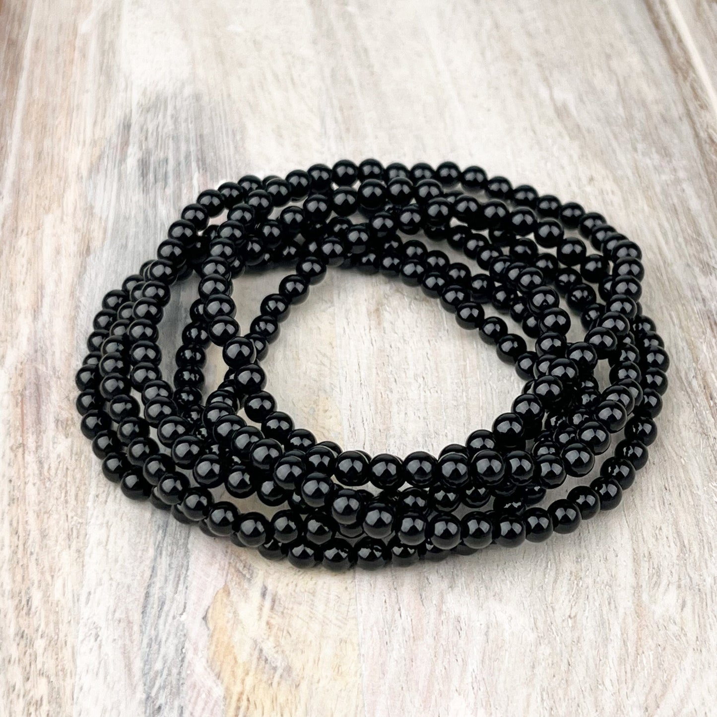 Natural Black Tourmaline Gemstone Bracelet - Protective 4mm Stone Beads for Anxiety Relief and Energy Cleansing - Crystals for everyone • Crystals And Cord