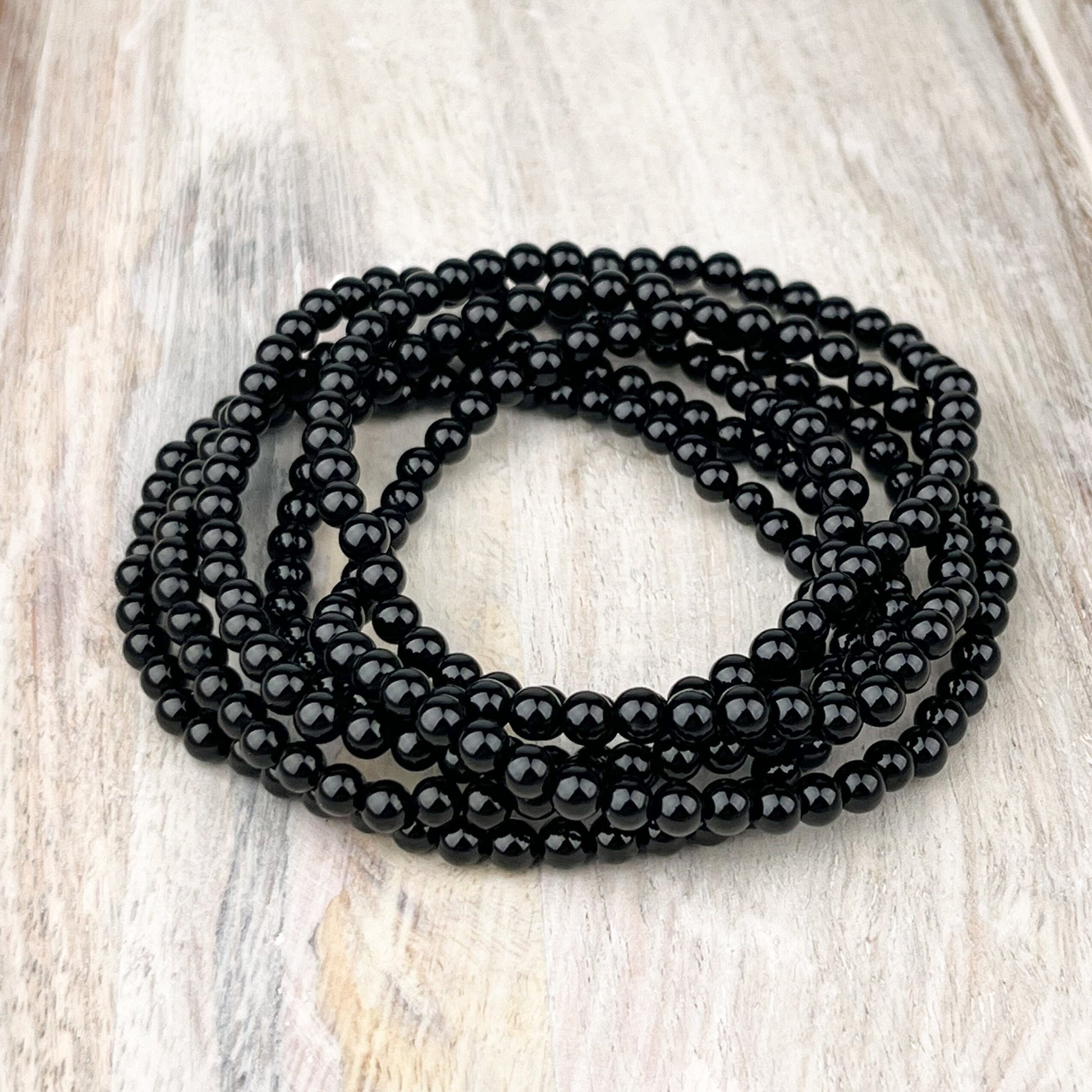 Natural Black Tourmaline Gemstone Bracelet - Protective 4mm Stone Beads for Anxiety Relief and Energy Cleansing - Crystals for everyone • Crystals And Cord