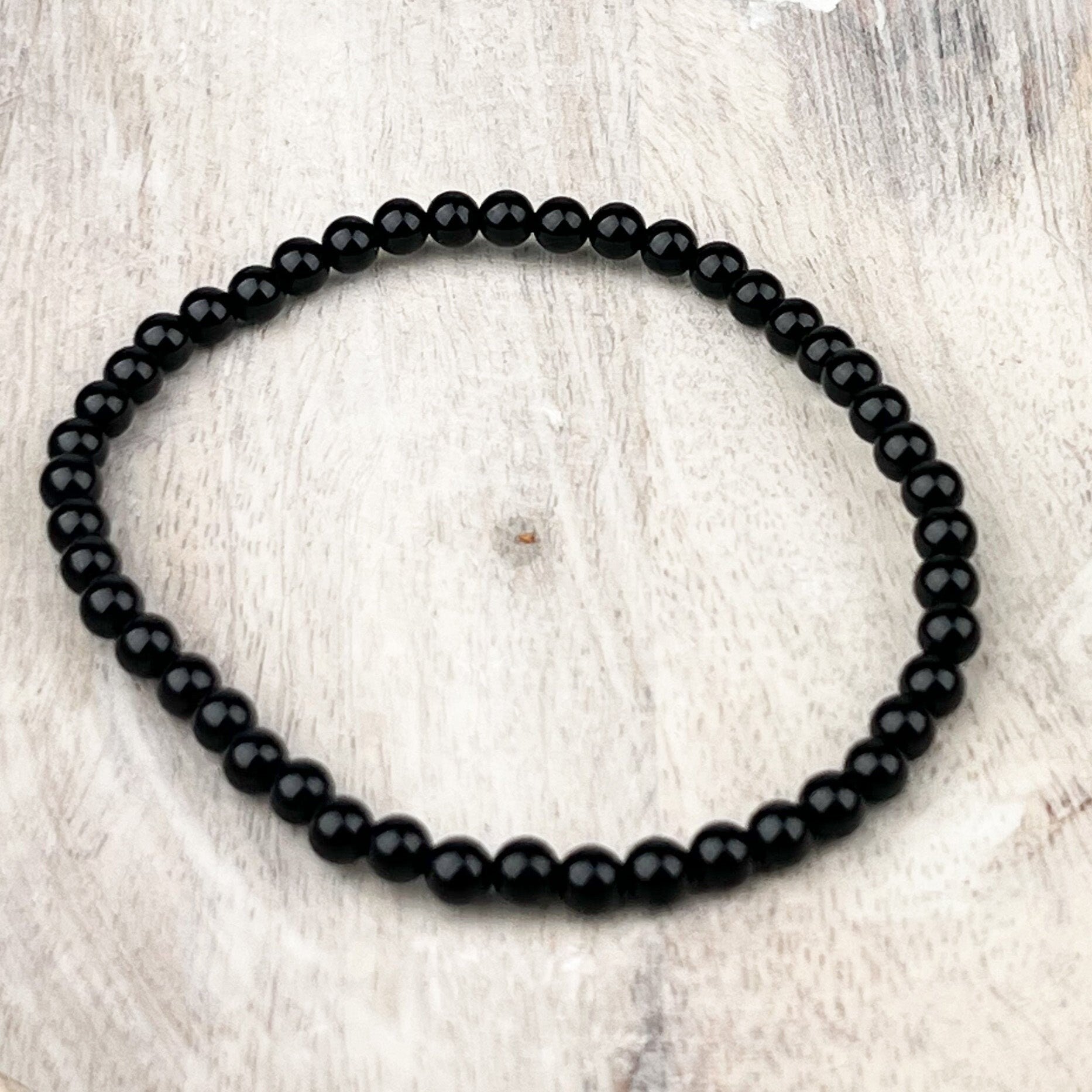 Natural Black Tourmaline Gemstone Bracelet - Protective 4mm Stone Beads for Anxiety Relief and Energy Cleansing - Crystals for everyone • Crystals And Cord