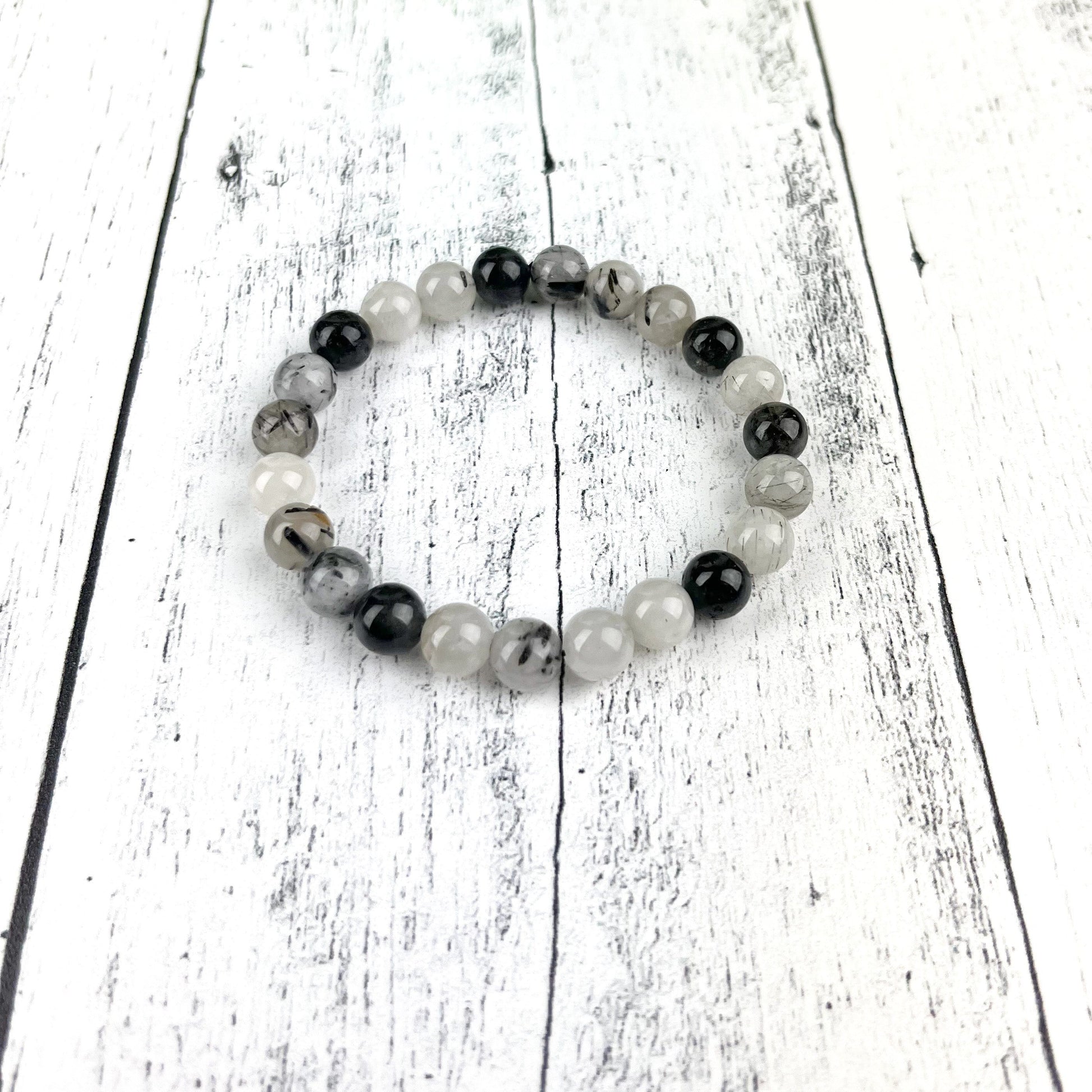 Protection & Clarity Crystal Bracelet – 8mm Tourmalinated Quartz with Clear Quartz Beads on Stretch Cord – Energy Shielding Jewelry - Crystals for everyone • Crystals And Cord