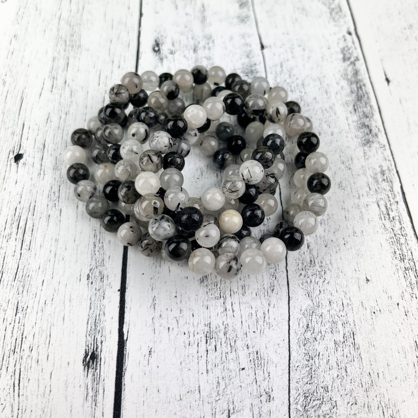 Protection & Clarity Crystal Bracelet – 8mm Tourmalinated Quartz with Clear Quartz Beads on Stretch Cord – Energy Shielding Jewelry - Crystals for everyone • Crystals And Cord