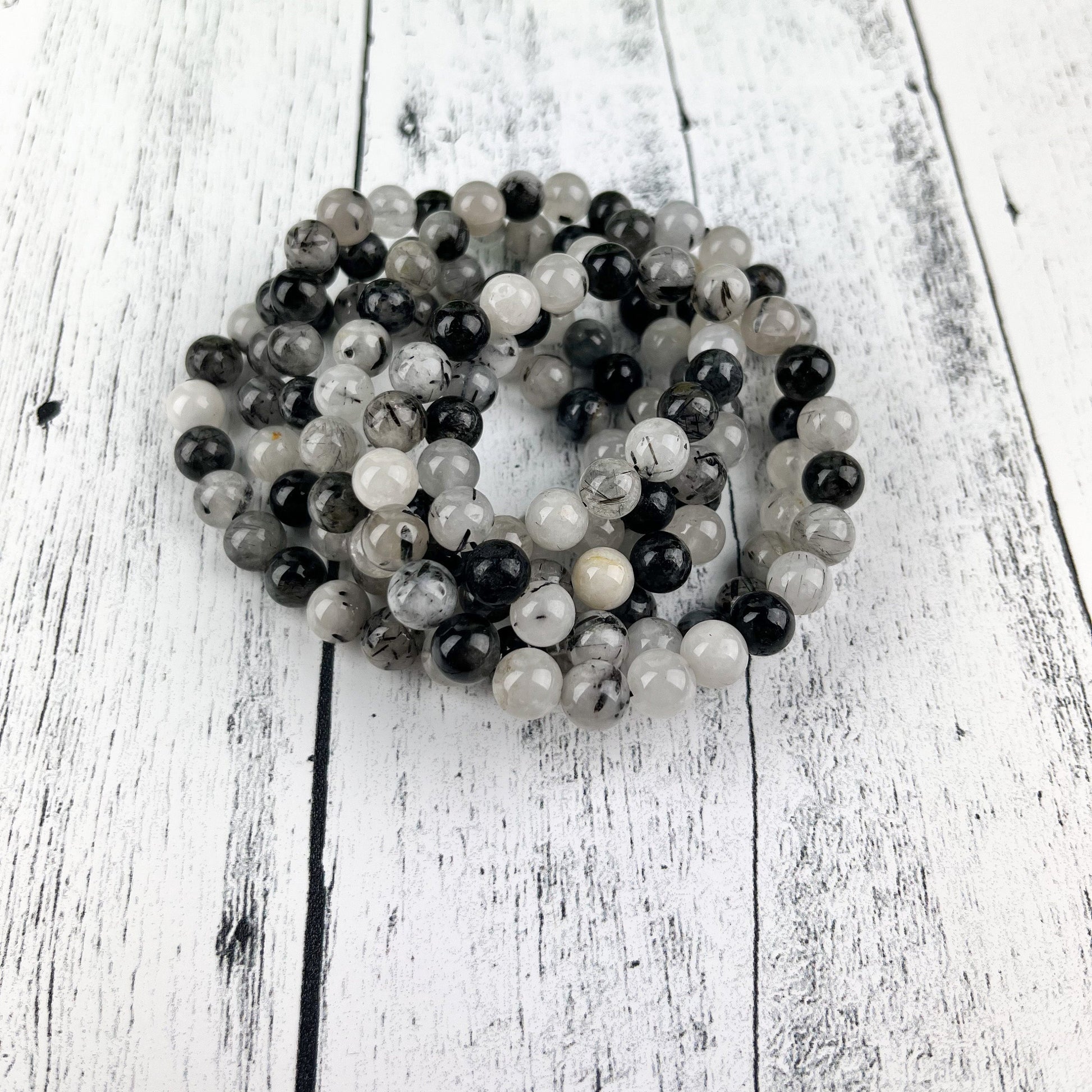 Protection & Clarity Crystal Bracelet – 8mm Tourmalinated Quartz with Clear Quartz Beads on Stretch Cord – Energy Shielding Jewelry - Crystals for everyone • Crystals And Cord