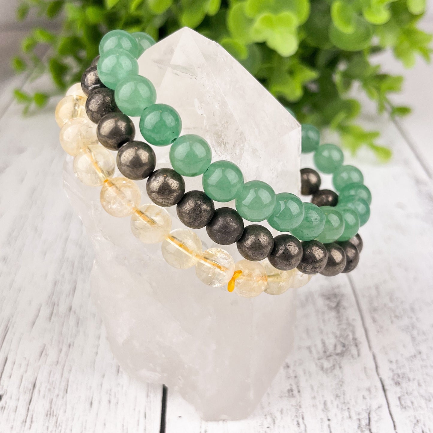 Manifest Abundance and Success Bracelet Set - Citrine, Pyrite, Green Aventurine - Gemstone Stack Bracelets - Wealth Attraction Jewelry - Crystals for everyone • Crystals And Cord