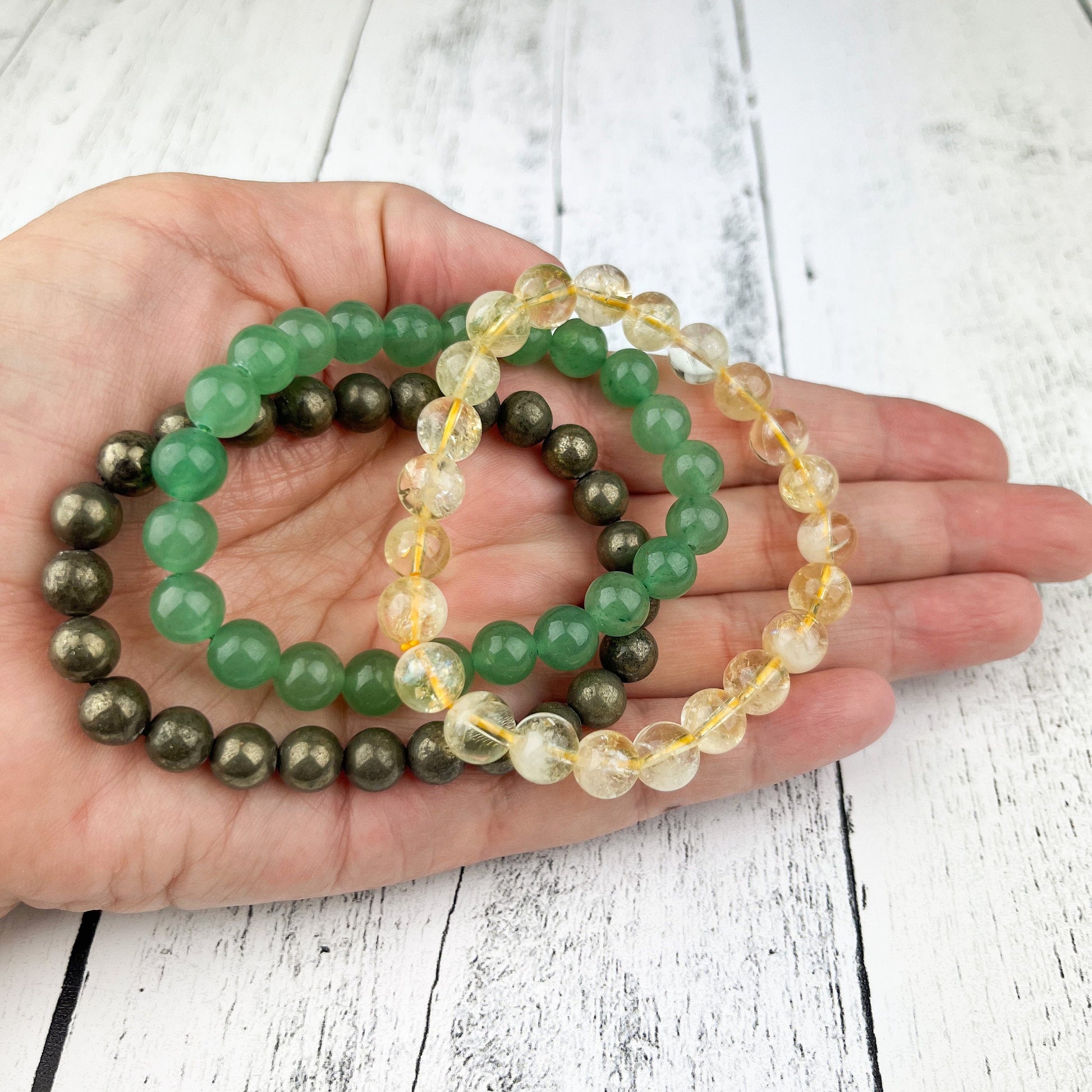 Manifest Abundance and Success Bracelet Set - Citrine, Pyrite, Green Aventurine - Gemstone Stack Bracelets - Wealth Attraction Jewelry - Crystals for everyone • Crystals And Cord