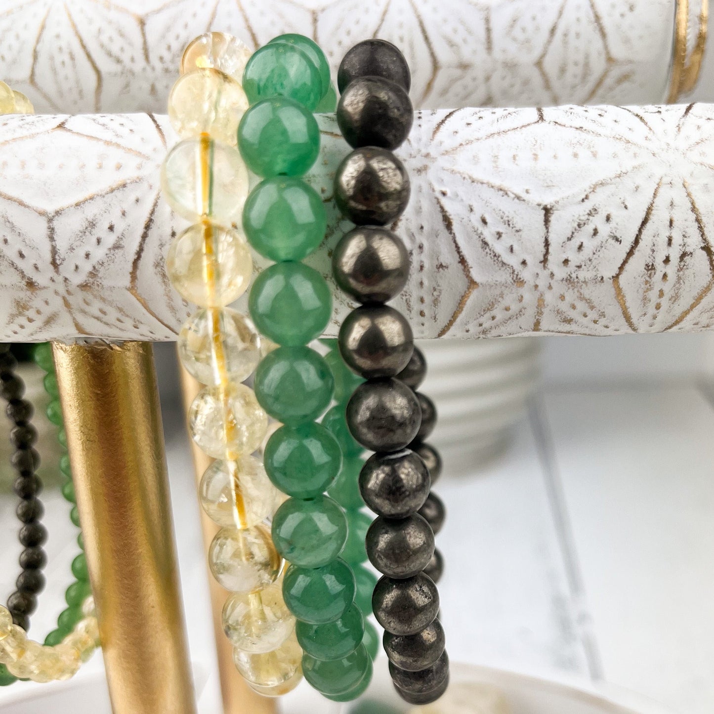 Manifest Abundance and Success Bracelet Set - Citrine, Pyrite, Green Aventurine - Gemstone Stack Bracelets - Wealth Attraction Jewelry - Crystals for everyone • Crystals And Cord