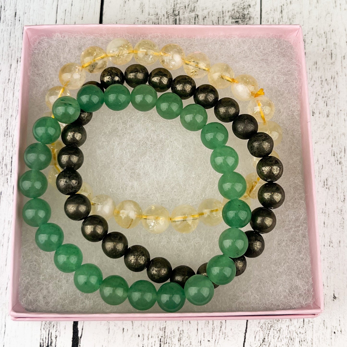 Manifest Abundance and Success Bracelet Set - Citrine, Pyrite, Green Aventurine - Gemstone Stack Bracelets - Wealth Attraction Jewelry - Crystals for everyone • Crystals And Cord