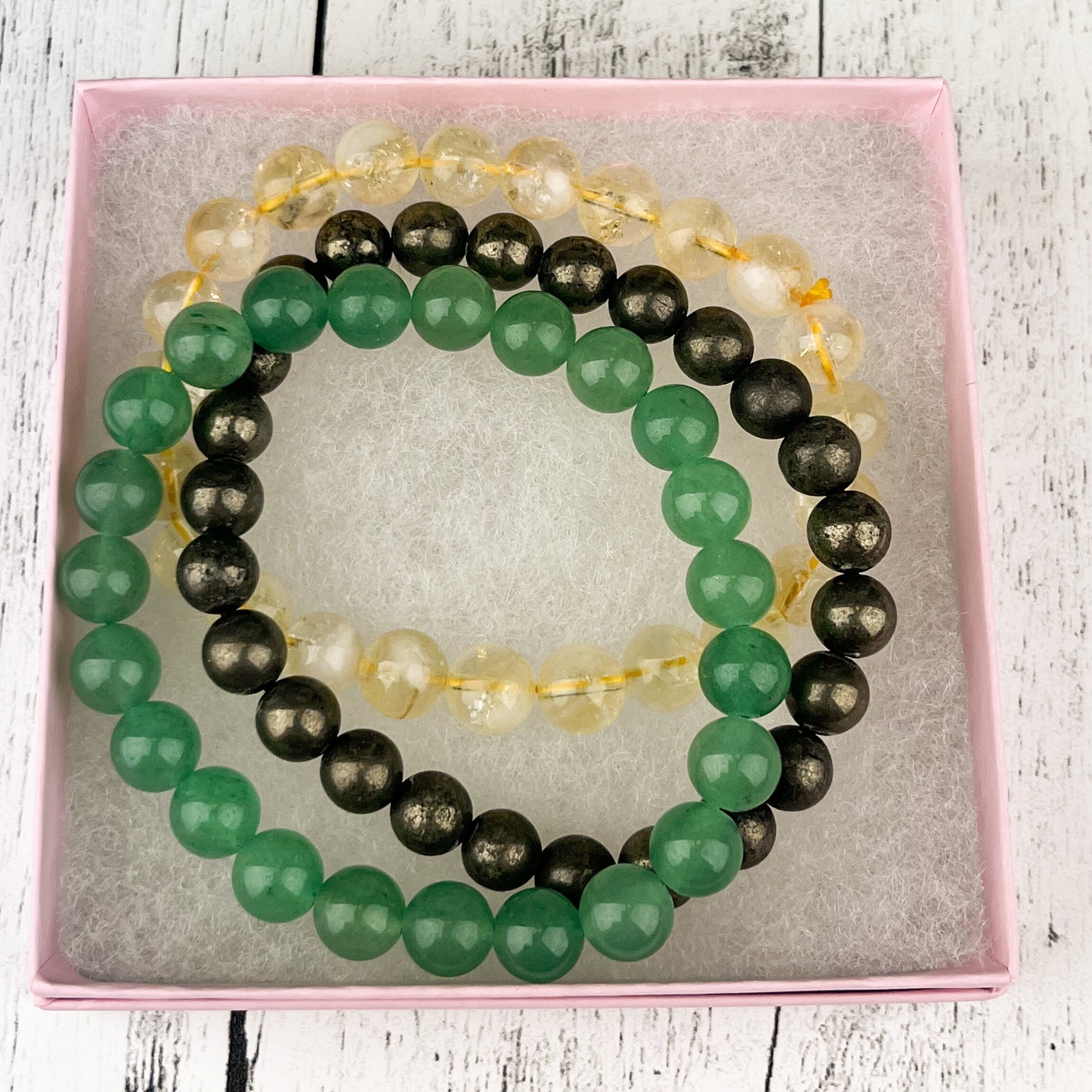 Manifest Abundance and Success Bracelet Set - Citrine, Pyrite, Green Aventurine - Gemstone Stack Bracelets - Wealth Attraction Jewelry - Crystals for everyone • Crystals And Cord