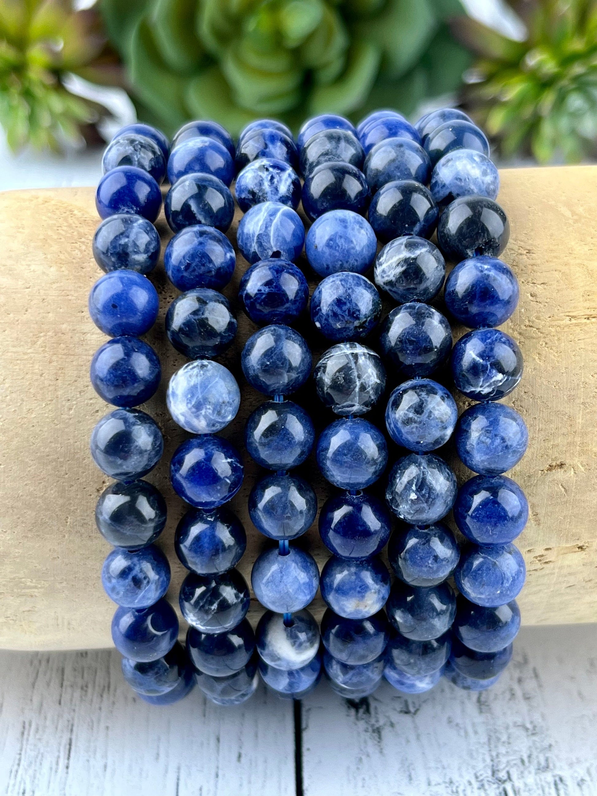 Sodalite Gemstone Bracelet for Self-Esteem & Intuition | 8mm Stone Beads on Elastic | Harmony-Inducing Energy for Grounding - Balance - Crystals for everyone • Crystals And Cord