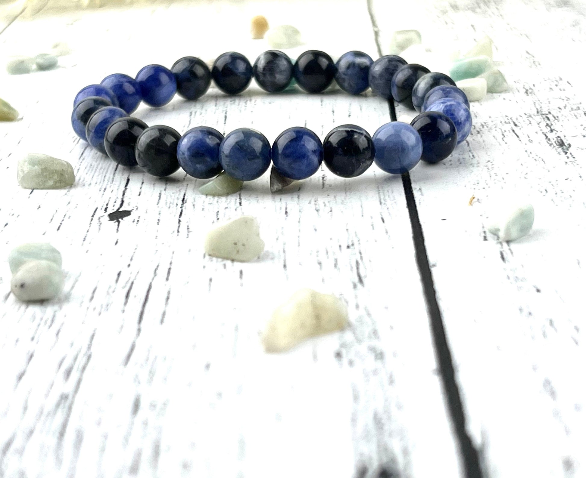Sodalite Gemstone Bracelet for Self-Esteem & Intuition | 8mm Stone Beads on Elastic | Harmony-Inducing Energy for Grounding - Balance - Crystals for everyone • Crystals And Cord