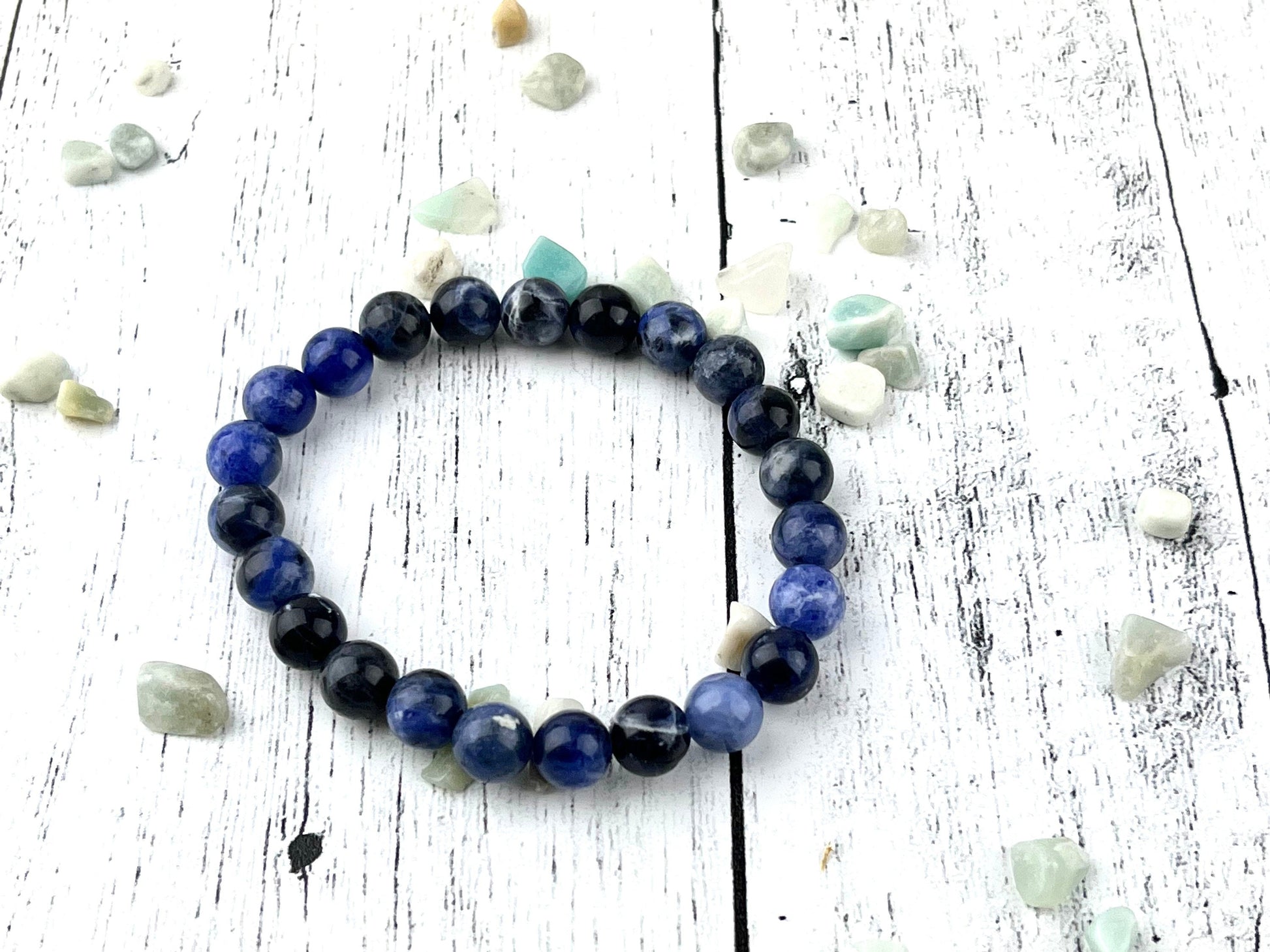 Sodalite Gemstone Bracelet for Self-Esteem & Intuition | 8mm Stone Beads on Elastic | Harmony-Inducing Energy for Grounding - Balance - Crystals for everyone • Crystals And Cord
