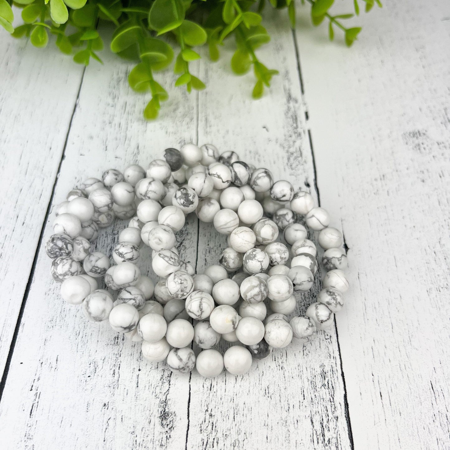 Howlite Gemstone Bracelet 8mm beads Calming Stone stimulates patience encourages emotional expression - Crystals for everyone • Crystals And Cord