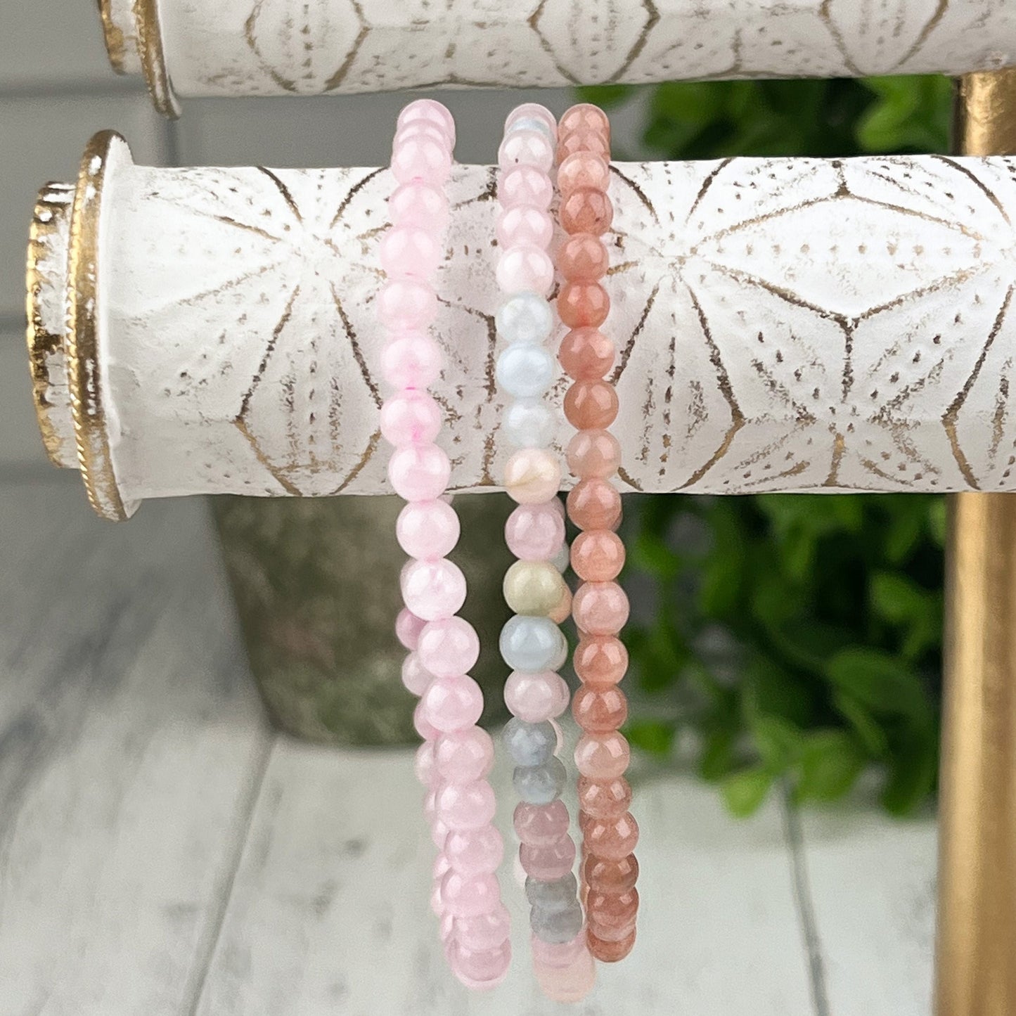 Self Love Stacking Bracelets • Rose Quartz, Morganite & Peach Moonstone • 4mm Beads • Feminine Energy Crystal Jewelry - Crystals for everyone • Crystals And Cord