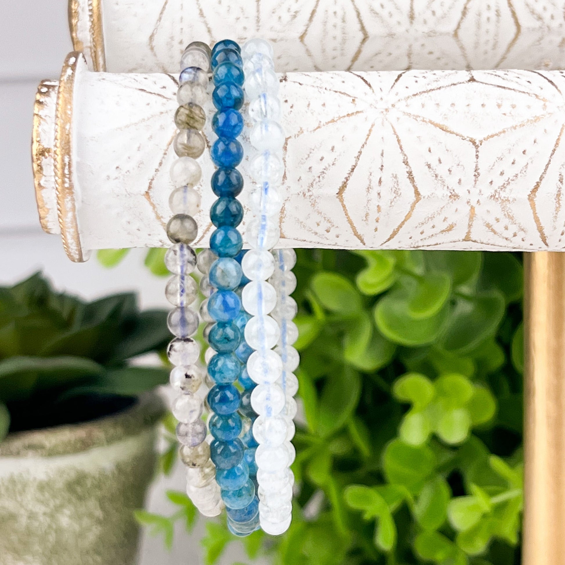 Creativity Stacking Bracelet Set – Aquamarine, Blue Apatite & Labradorite Gemstone Bracelets | Calming, Manifestation, Imagination Gift - Crystals for everyone • Crystals And Cord