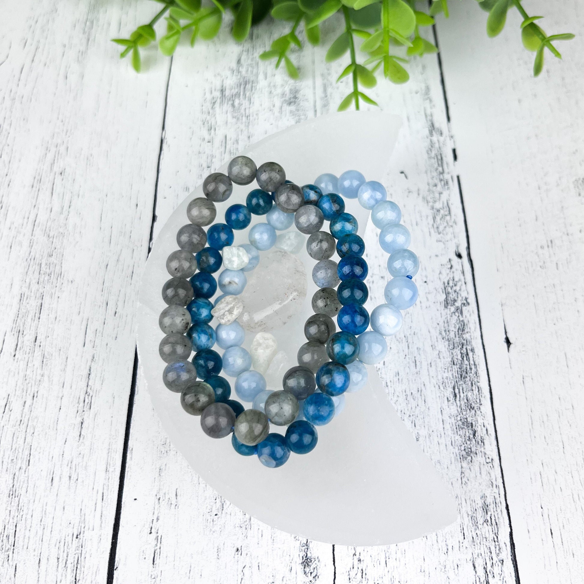 Gemstone Bracelet Set for Creativity, Stress Relief, and Manifestation Labradorite, Blue Apatite and Aquamarine - Crystals for everyone • Crystals And Cord