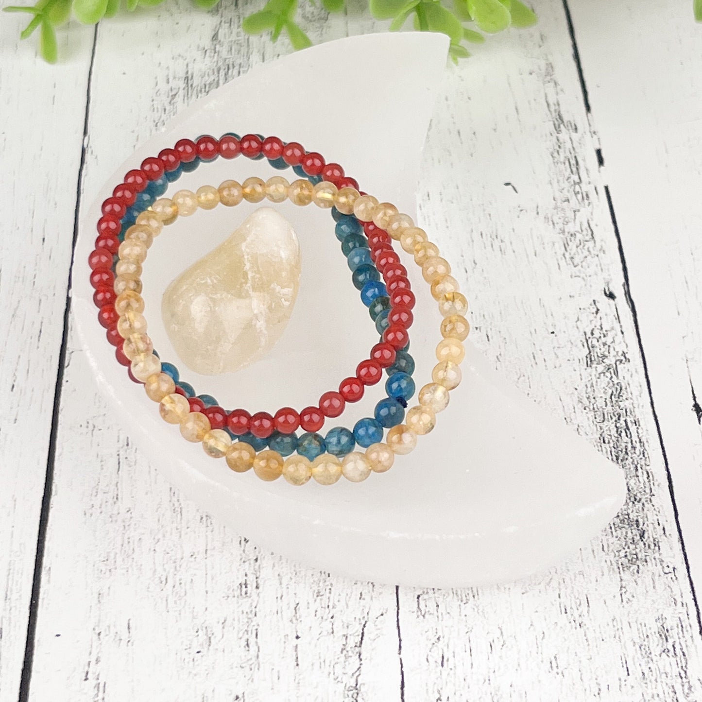 Manifestation and Creativity Gemstone Bracelet Set - Blue Apatite, Citrine, Carnelian - Energy Stack Set 4mm - Crystals for everyone • Crystals And Cord