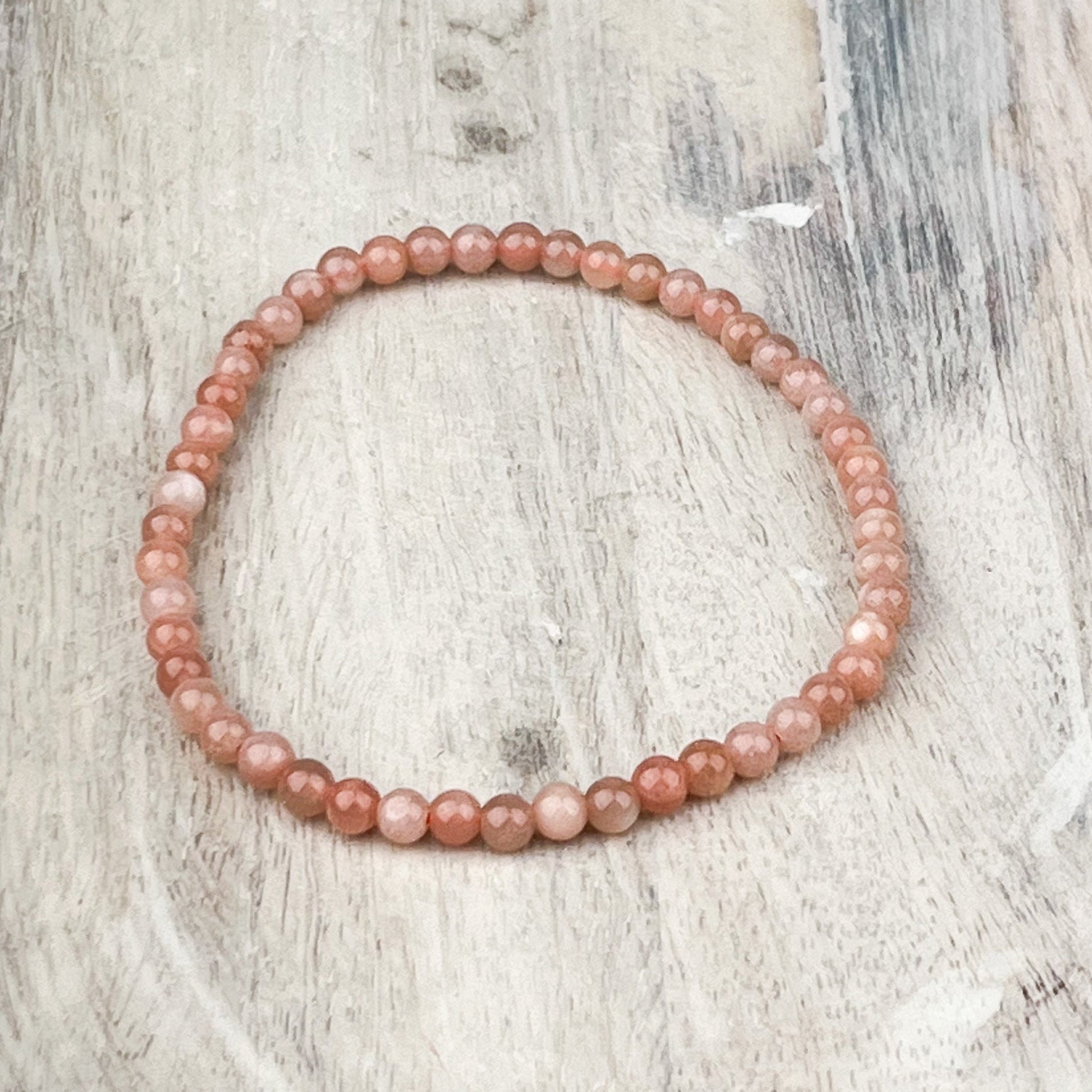 Emotional Healing Bracelet with Peach Moonstone 4mm Beads on Elastic - Handmade Gemstone Jewelry for Chakra Balancing and Warmth - Crystals for everyone • Crystals And Cord
