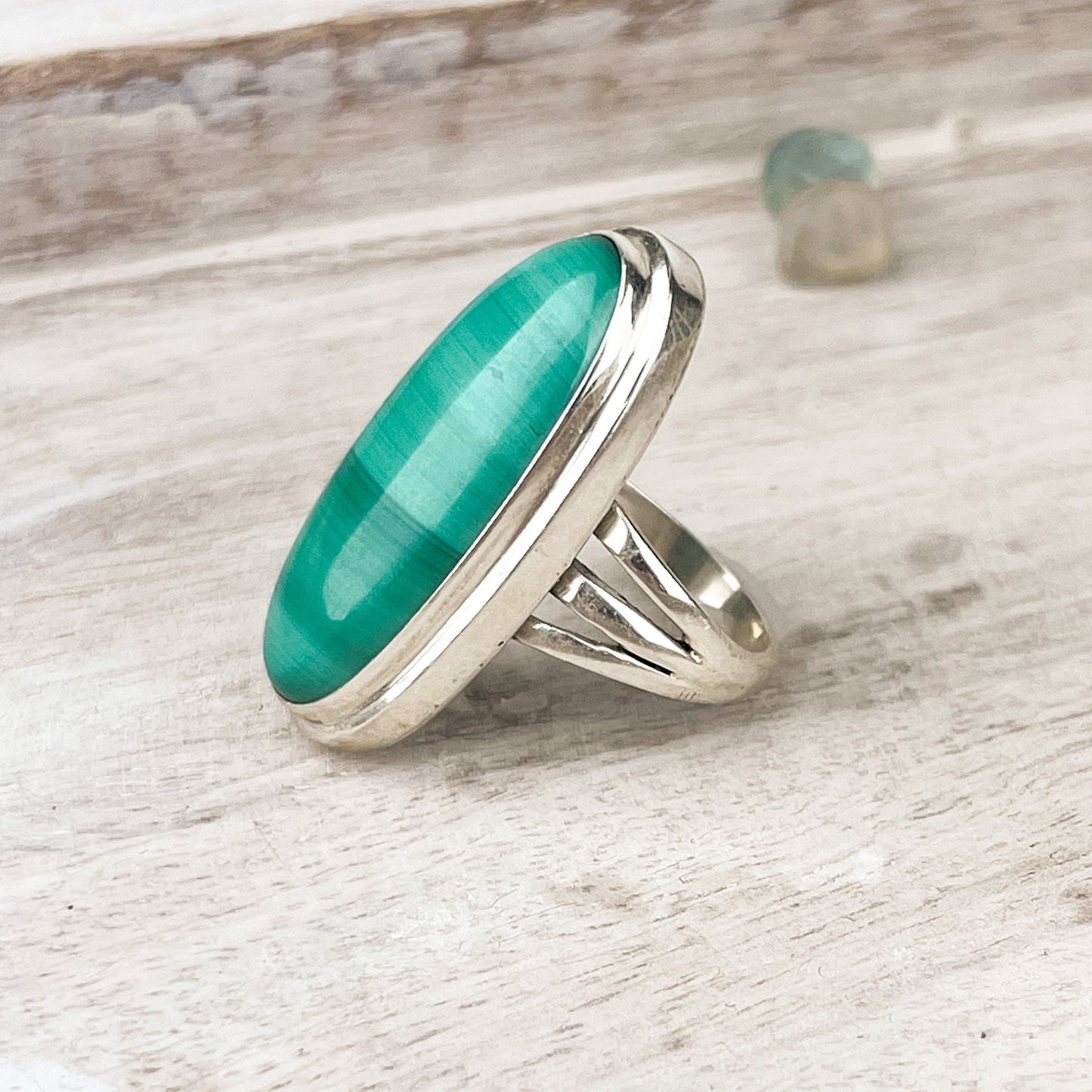 Beautiful Malachite Statement Ring in Sterling Silver Size 7 for Balance Transformation and Personal Growth with Bold Boho Gemstone Design - Crystals for everyone • Crystals And Cord