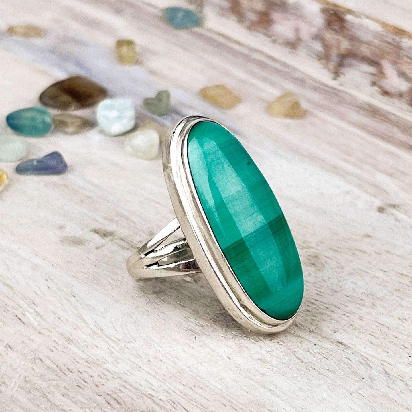 Beautiful Malachite Statement Ring in Sterling Silver Size 7 for Balance Transformation and Personal Growth with Bold Boho Gemstone Design - Crystals for everyone • Crystals And Cord
