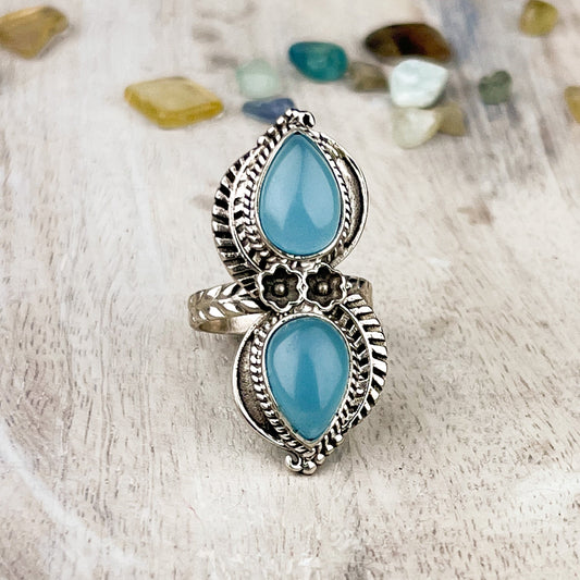 Serene Aqua Chalcedony Sterling Silver Ring - Size 7 | Grounding Balance Stone for Stability and Peaceful Vibrations - Crystals for everyone • Crystals And Cord
