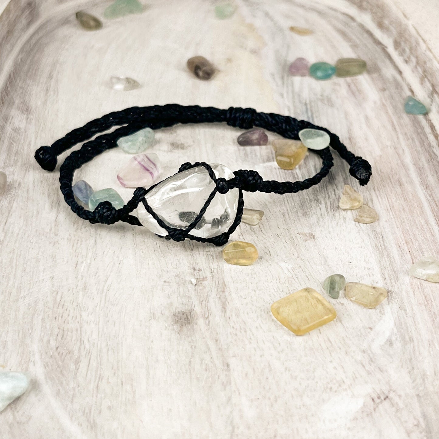 Clear Quartz Crystal Bracelet Hand Knotted on Adjustable Cord for Clarity and Light Coastal Inspired Jewelry with Beachy Boho Vibe - Crystals for everyone • Crystals And Cord