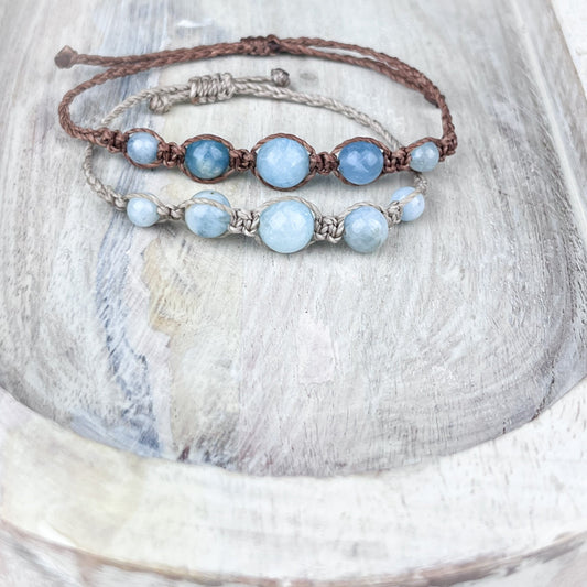 Adjustable Aquamarine Bracelet Hand-Knotted Gemstone for Stress Relief & Creative Inspiration - Crystals for everyone • Crystals And Cord